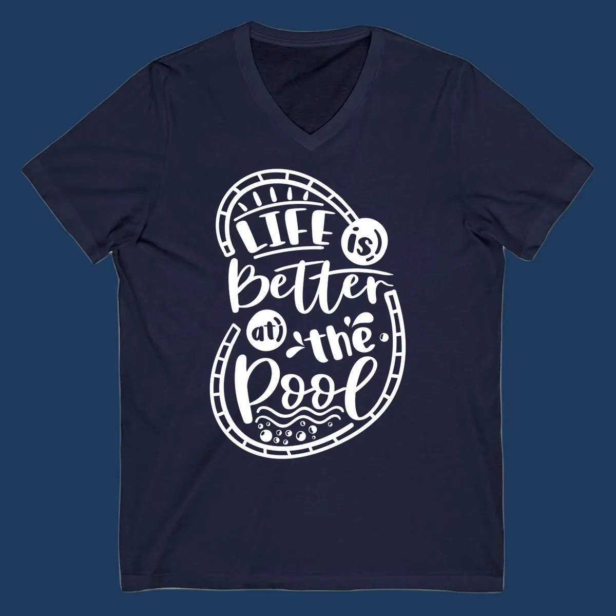Life is better at the pool nautical porthole design with sun rays, waves and bubbles for cruise apparel