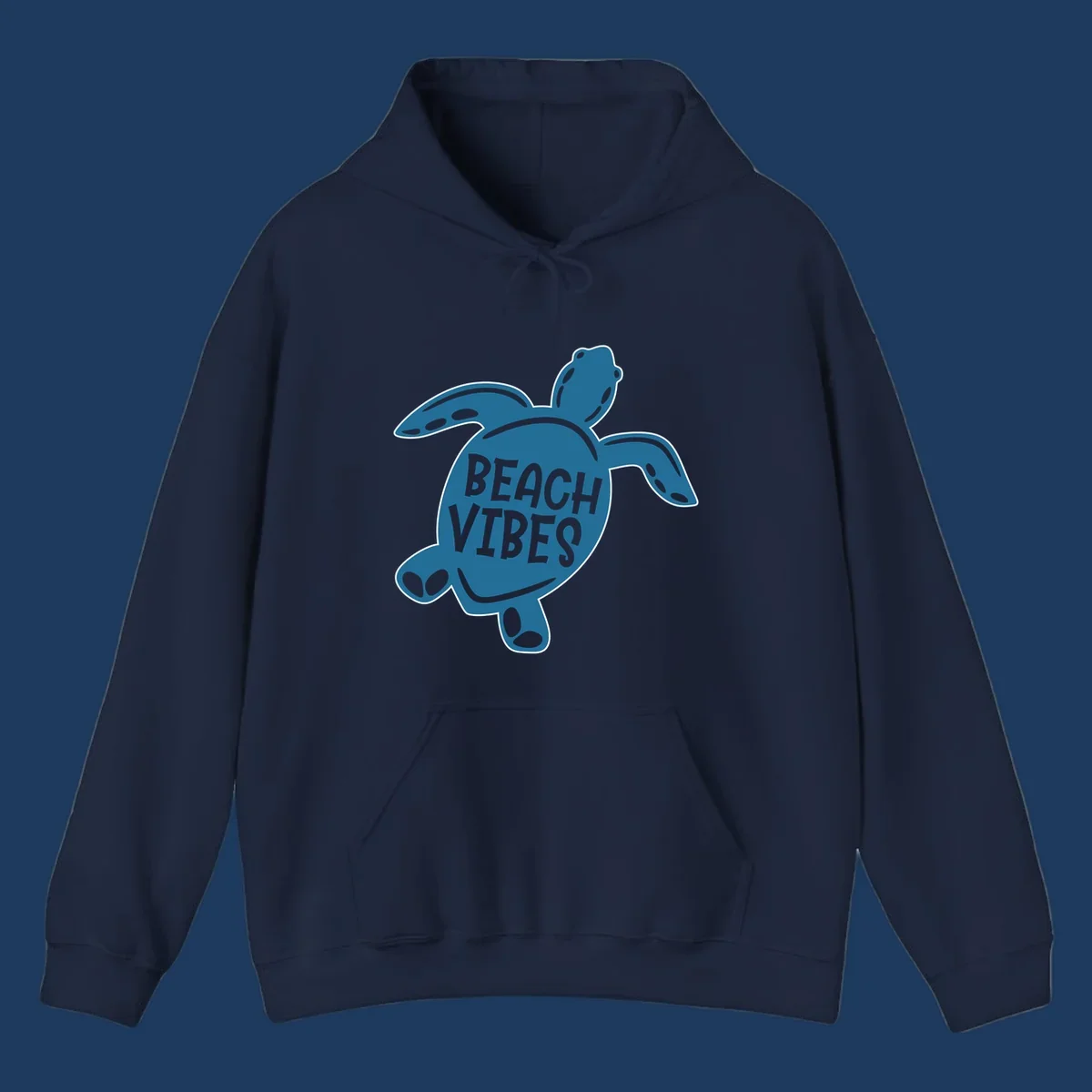 Teal sea turtle illustration with spotted shell pattern and 'Beach Vibes' text centered on the shell