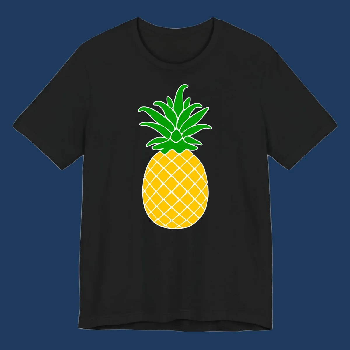 Tropical pineapple crown illustration with green leafy top and yellow textured fruit body outlined in white