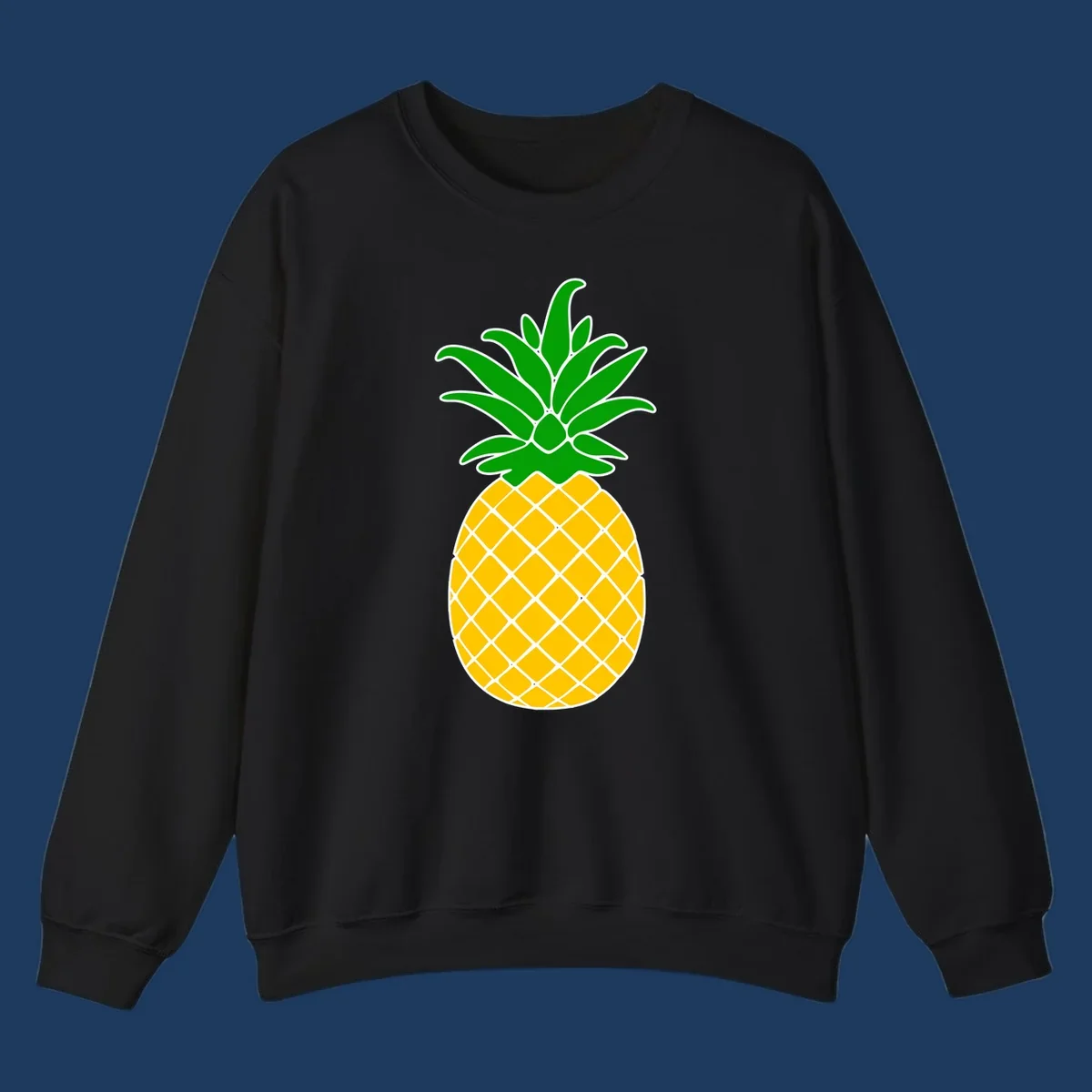 Tropical pineapple crown illustration with green leafy top and yellow textured fruit body outlined in white