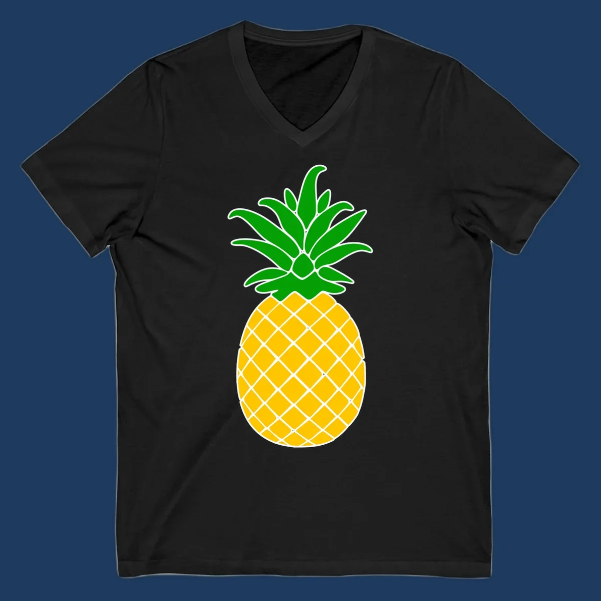 Tropical pineapple crown illustration with green leafy top and yellow textured fruit body outlined in white