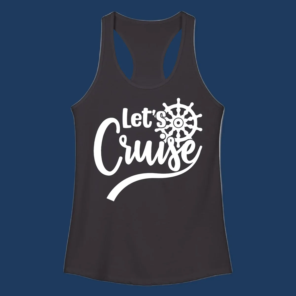 White nautical design with 'Let's So Swig' text and ship wheel on gray background