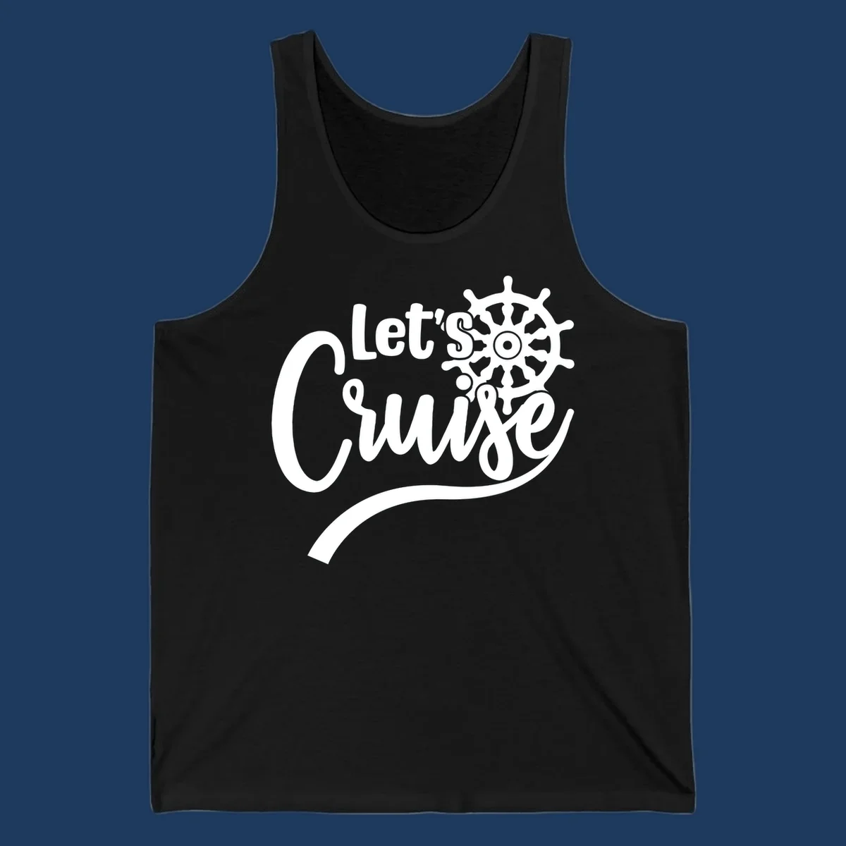 White nautical design with 'Let's So Swig' text and ship wheel on gray background