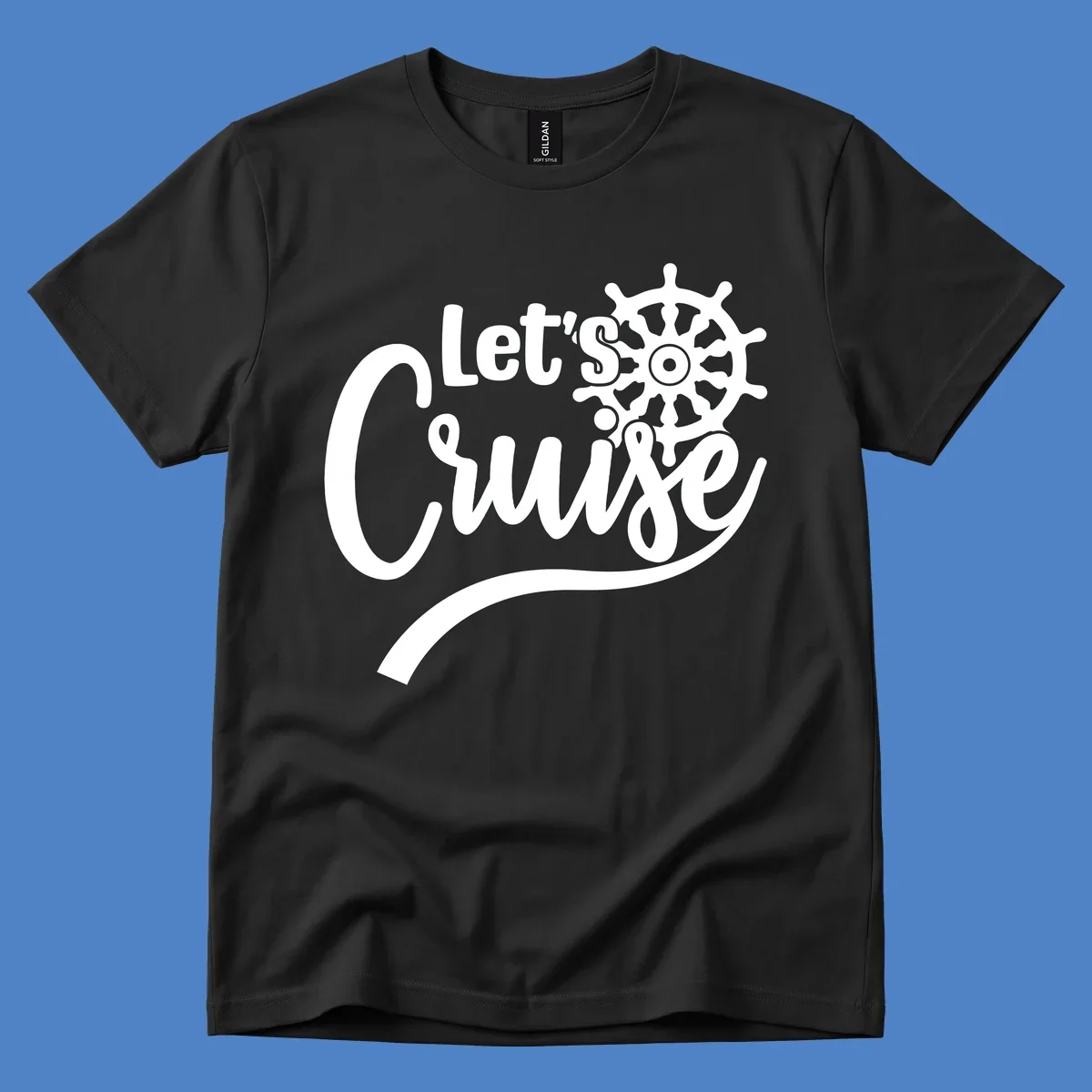 White nautical design with 'Let's So Swig' text and ship wheel on gray background