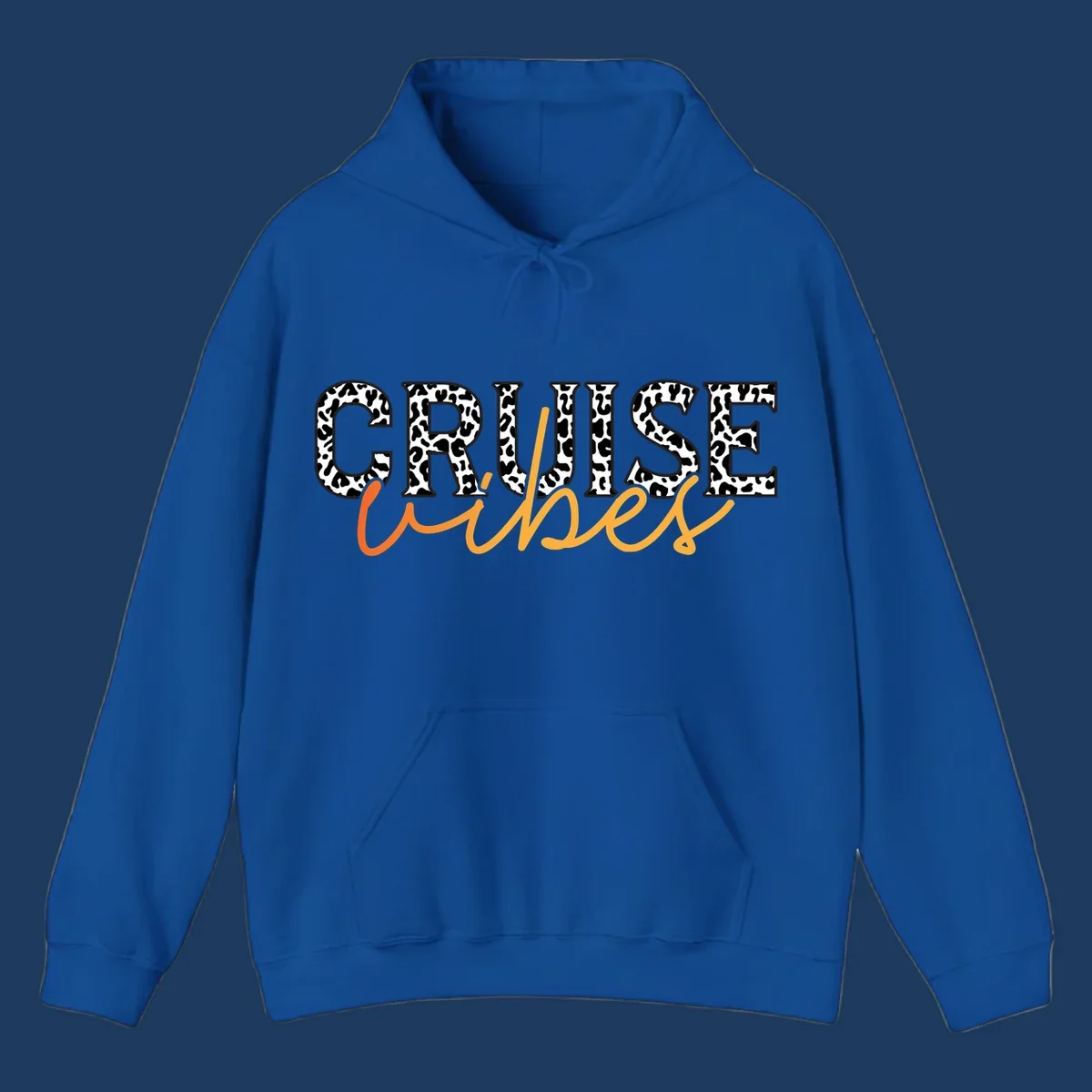 Leopard print text design reading 'CRUISE Vibes' in bold capitals and flowing script on gray background