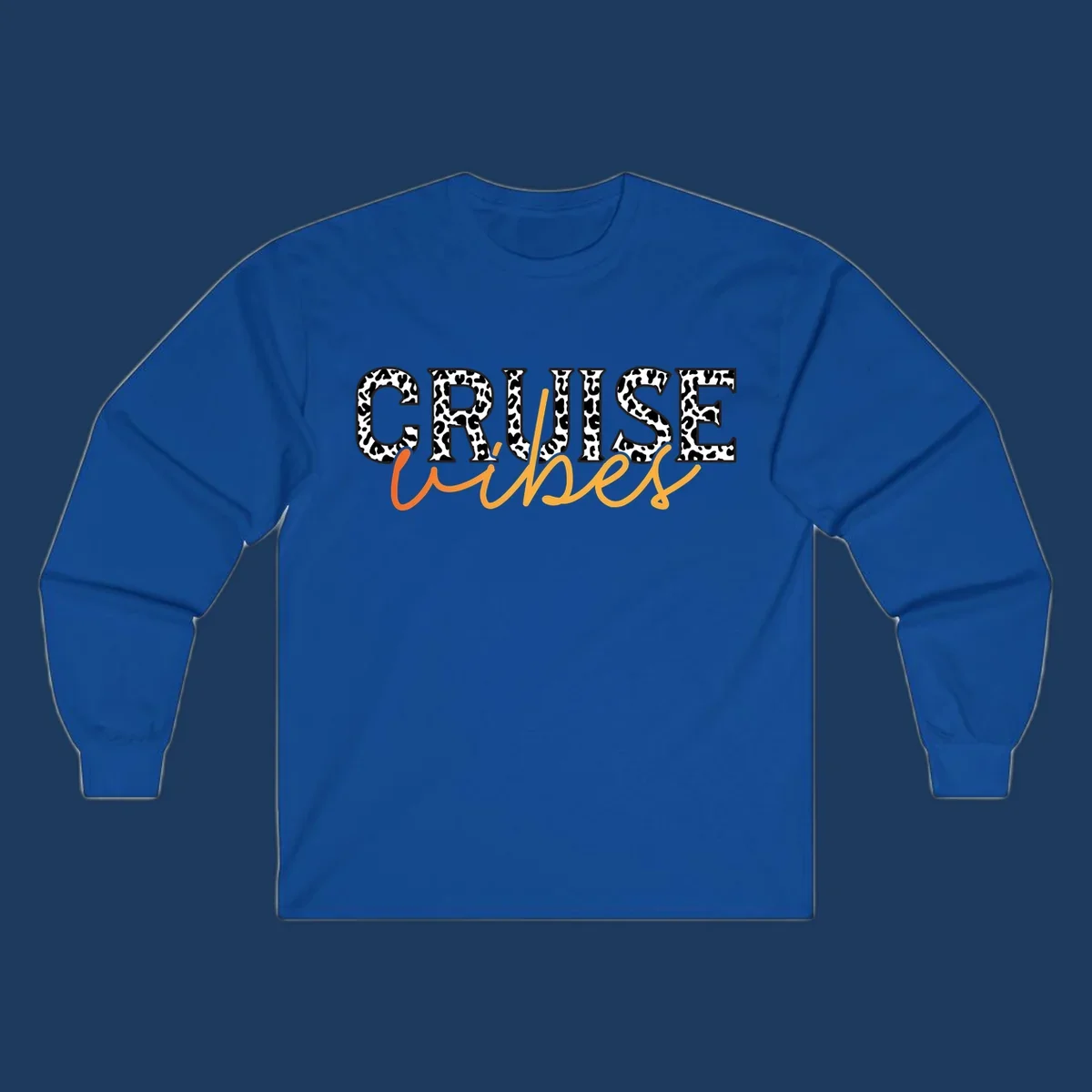 Leopard print text design reading 'CRUISE Vibes' in bold capitals and flowing script on gray background