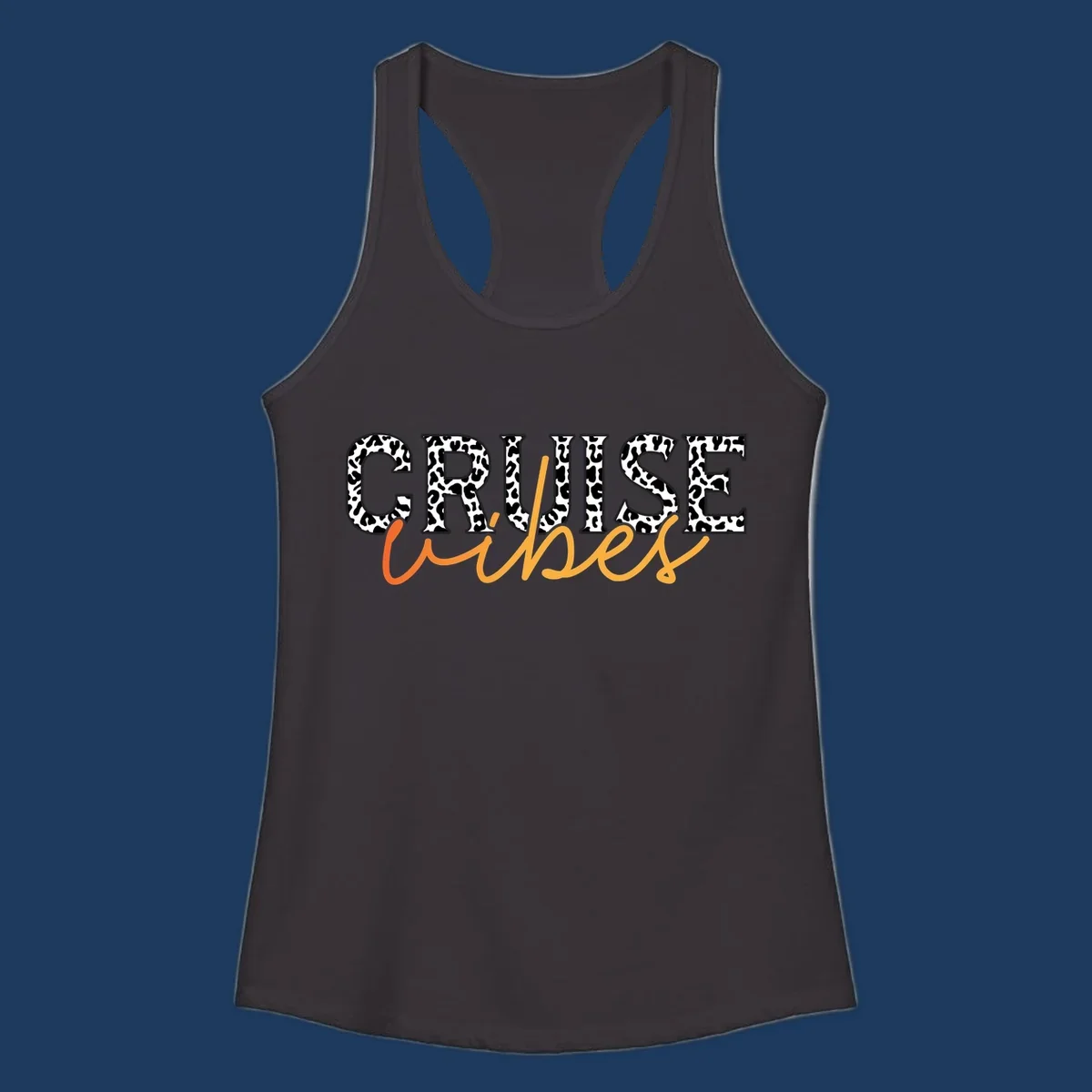Leopard print text design reading 'CRUISE Vibes' in bold capitals and flowing script on gray background