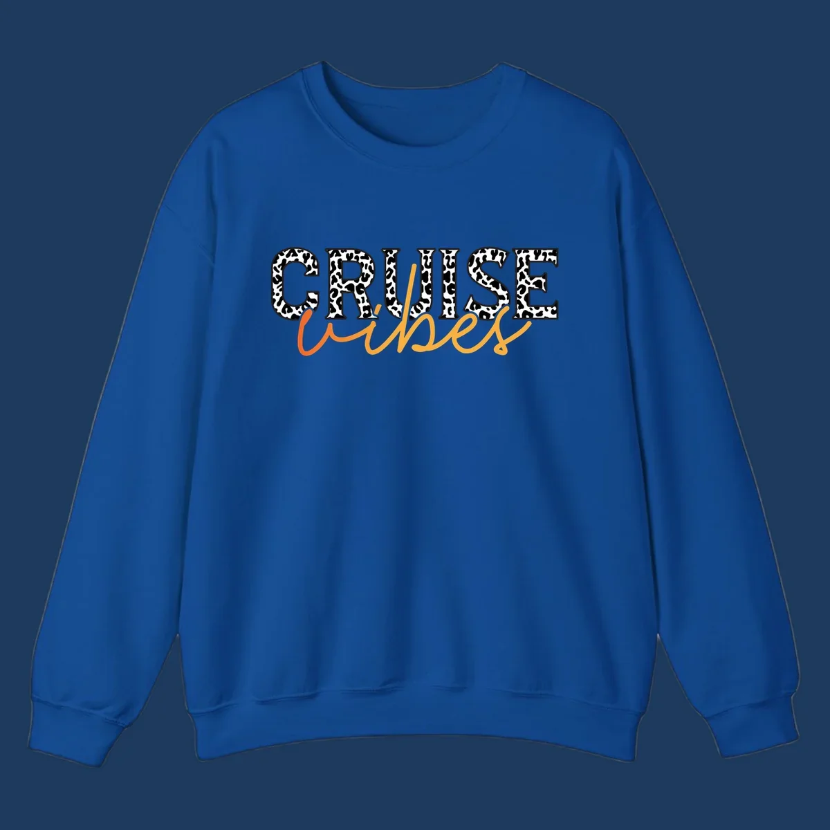 Leopard print text design reading 'CRUISE Vibes' in bold capitals and flowing script on gray background