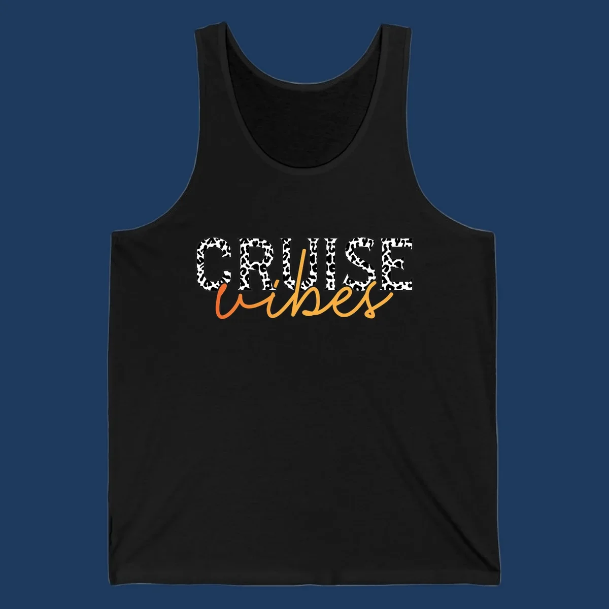 Leopard print text design reading 'CRUISE Vibes' in bold capitals and flowing script on gray background