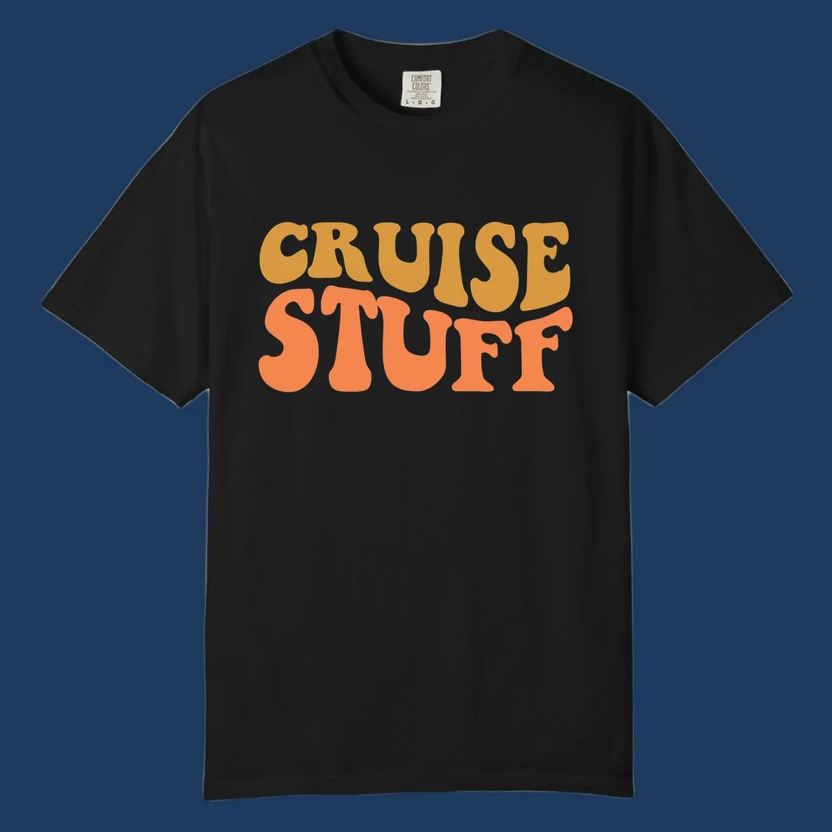 Bold 'CRUISE STUFF' text design in gold and orange lettering on gray background