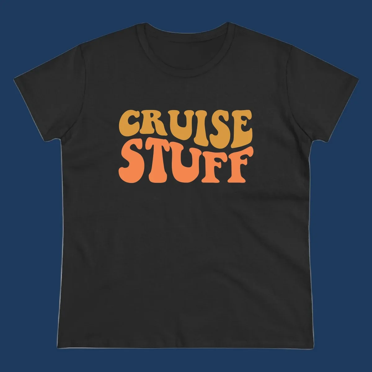 Bold 'CRUISE STUFF' text design in gold and orange lettering on gray background