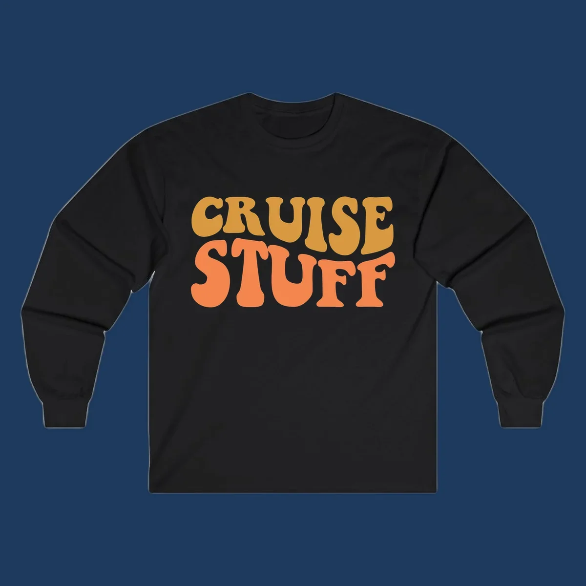Bold 'CRUISE STUFF' text design in gold and orange lettering on gray background
