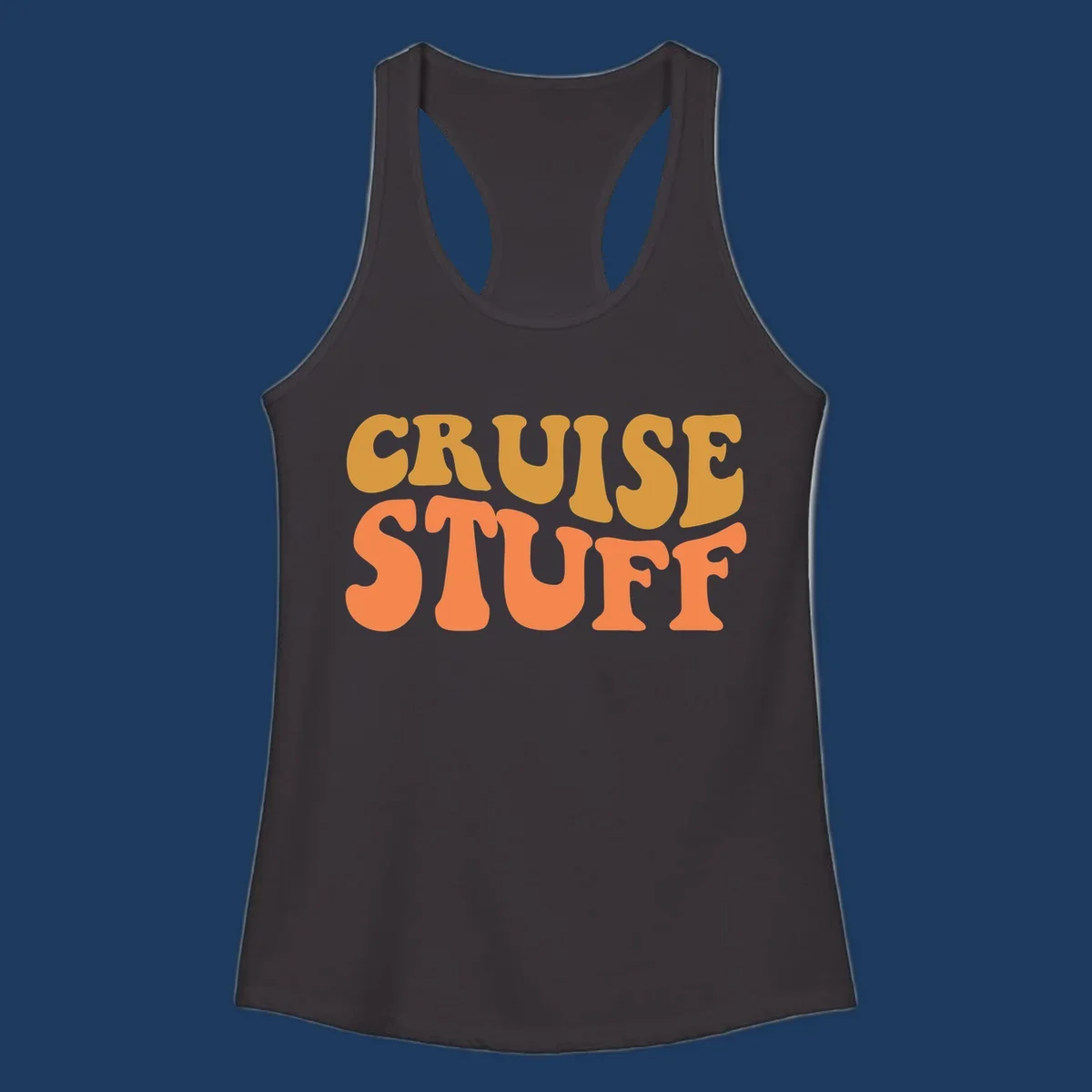 Bold 'CRUISE STUFF' text design in gold and orange lettering on gray background