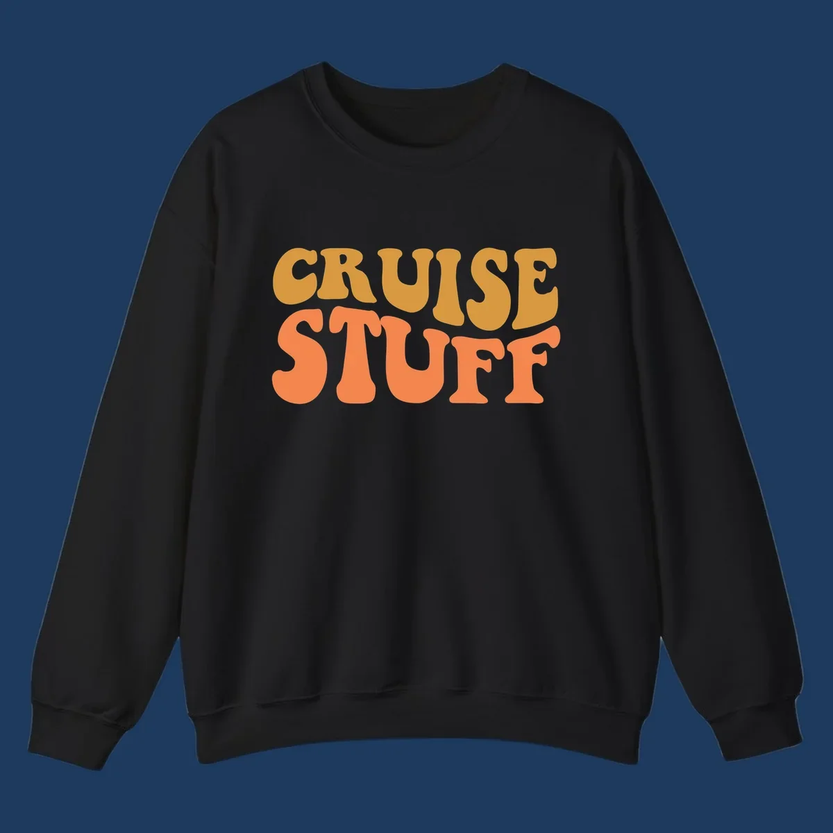 Bold 'CRUISE STUFF' text design in gold and orange lettering on gray background