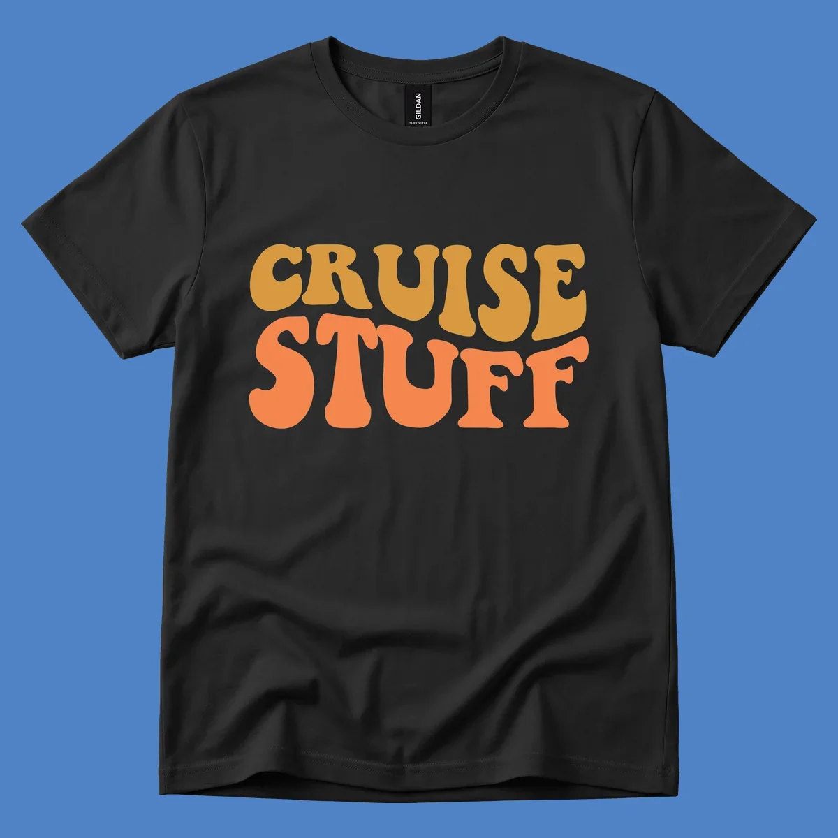 Bold 'CRUISE STUFF' text design in gold and orange lettering on gray background