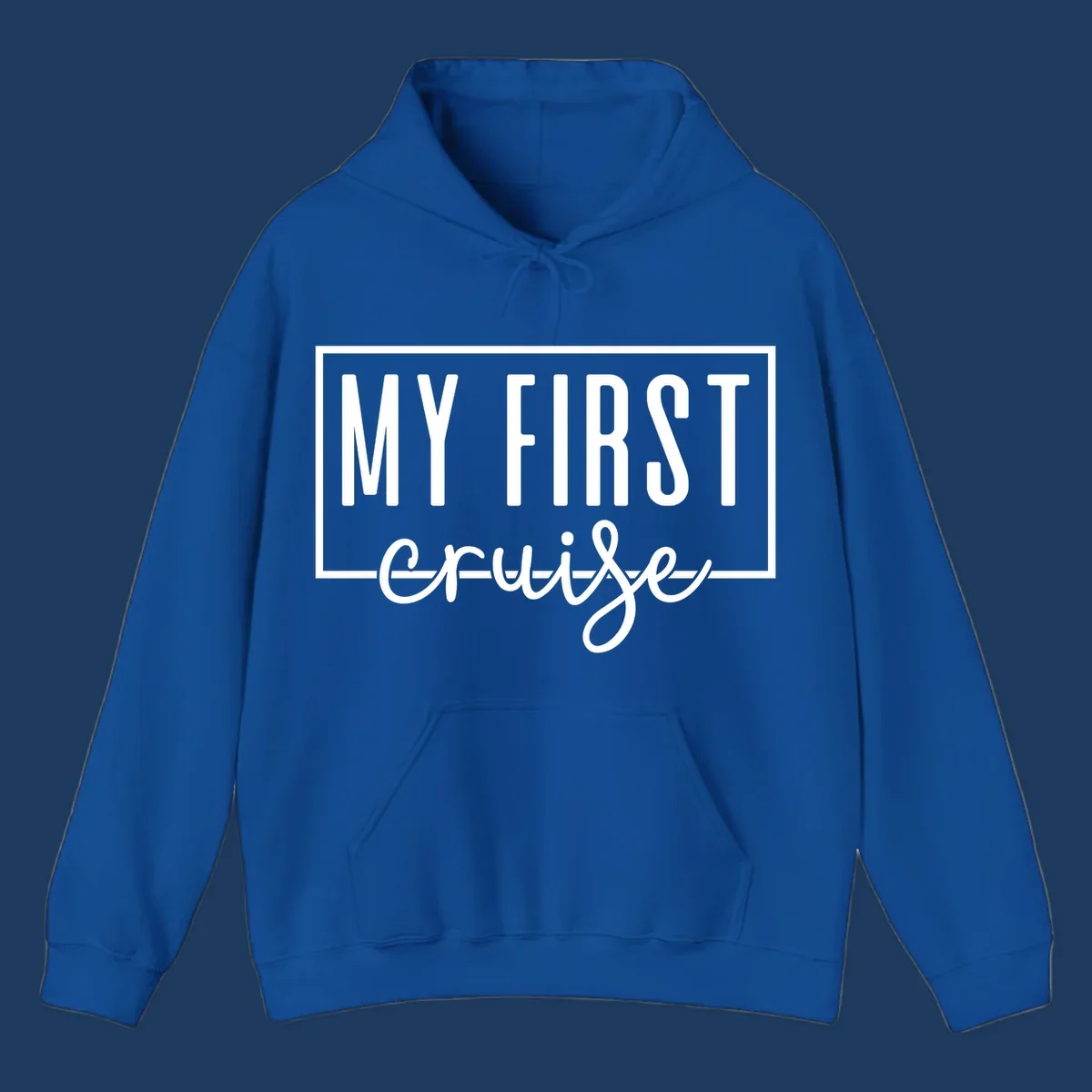 My First Cruise design: bold text in rectangular frame with script lettering on gray background