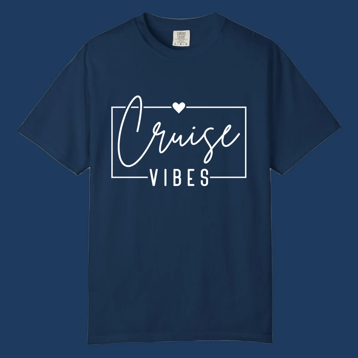 White script and lettering reading 'Chill Vibes' with decorative heart and oval frame on gray background
