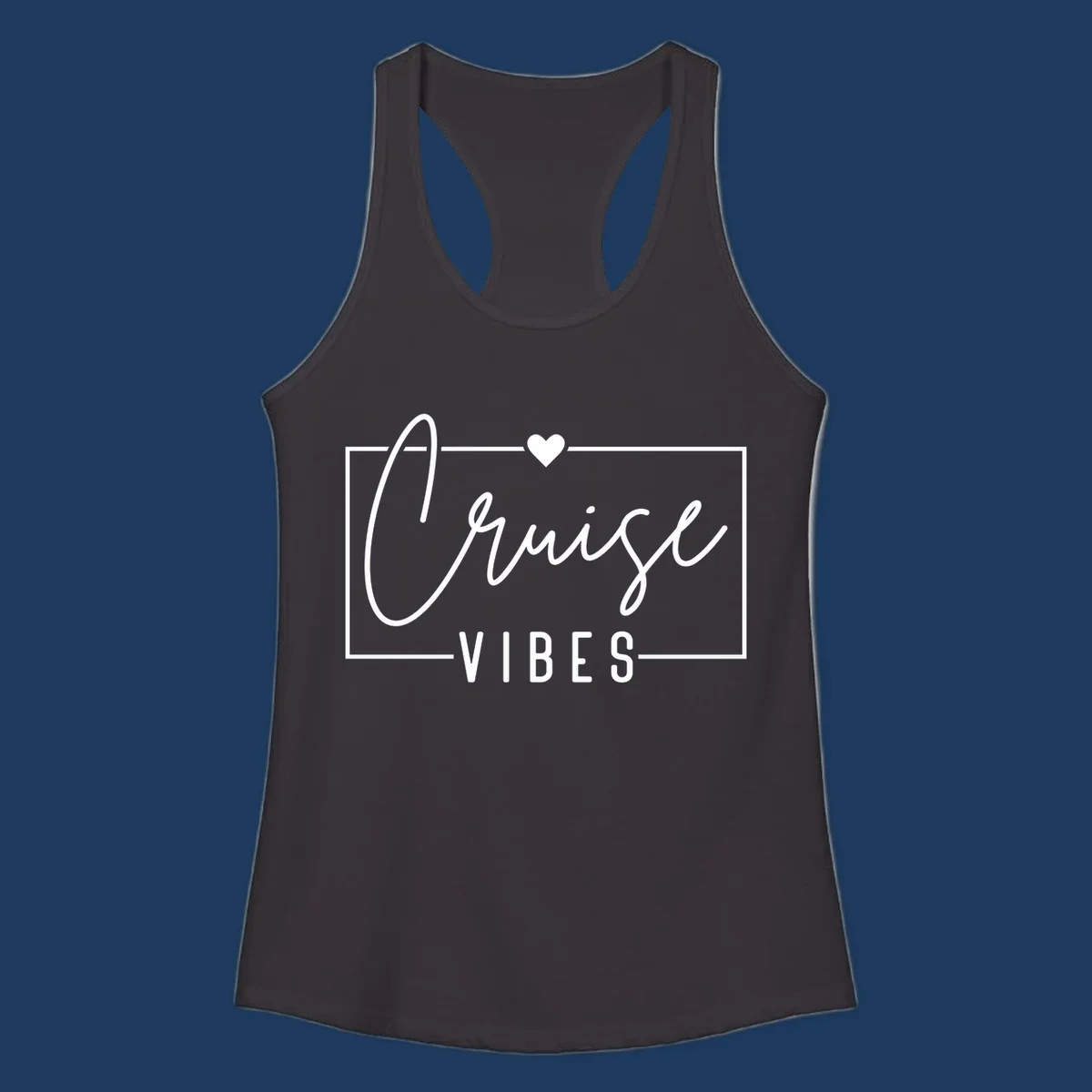 White script and lettering reading 'Chill Vibes' with decorative heart and oval frame on gray background