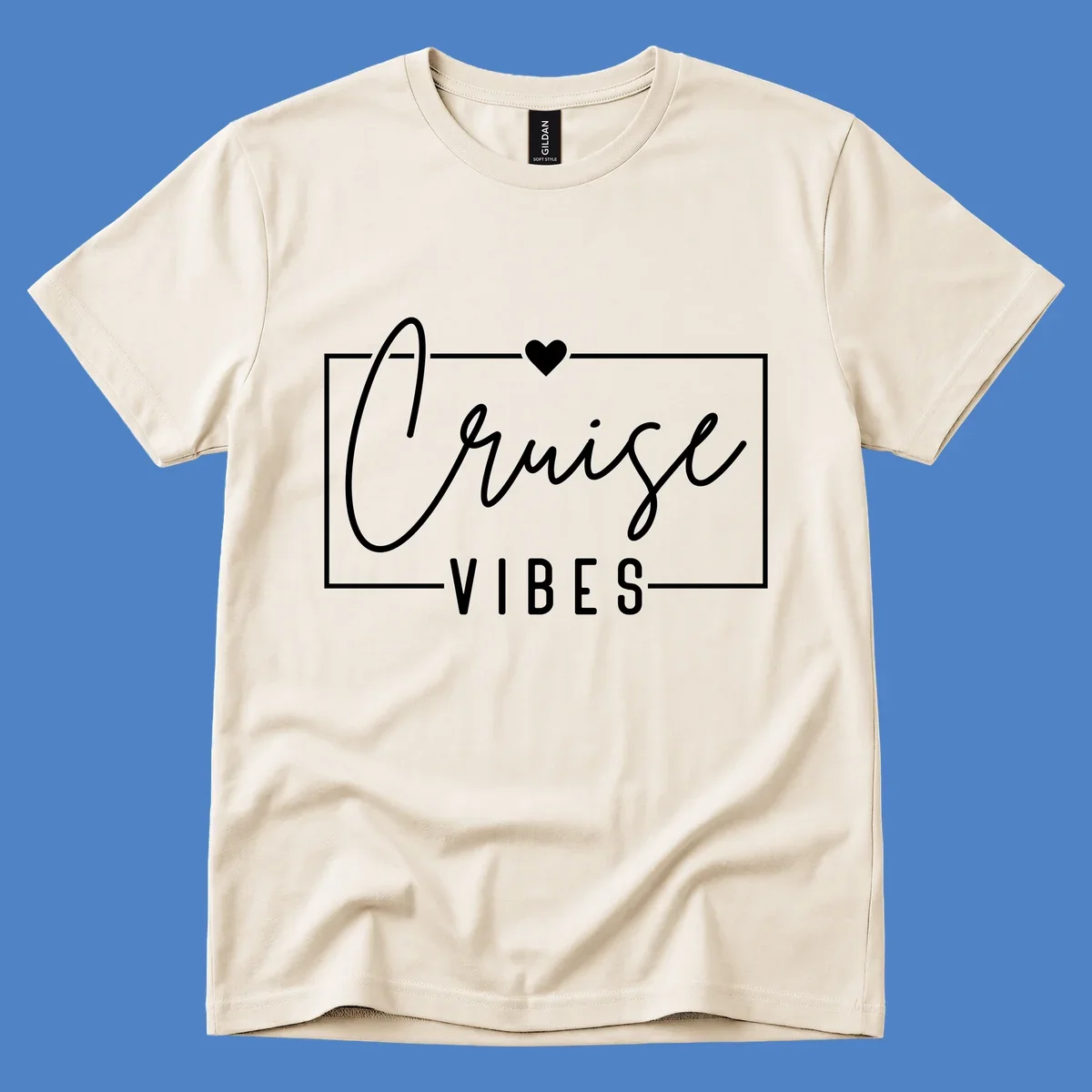 White script and lettering reading 'Chill Vibes' with decorative heart and oval frame on gray background