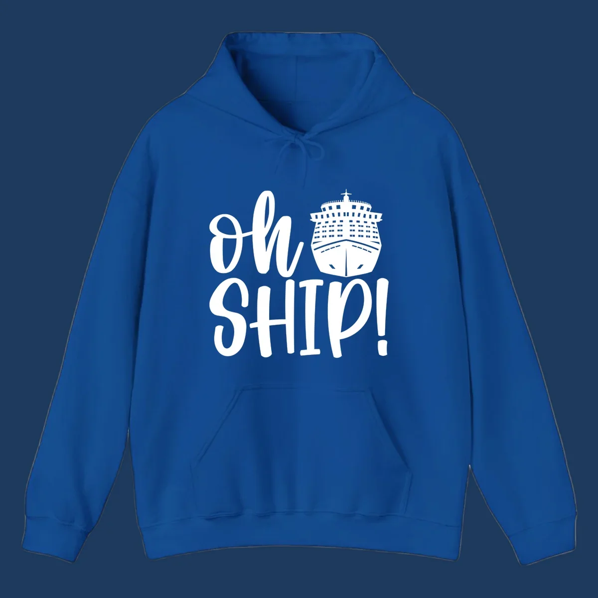 White ow ship cruise pun design featuring bold text and detailed cruise ship illustration on gray background