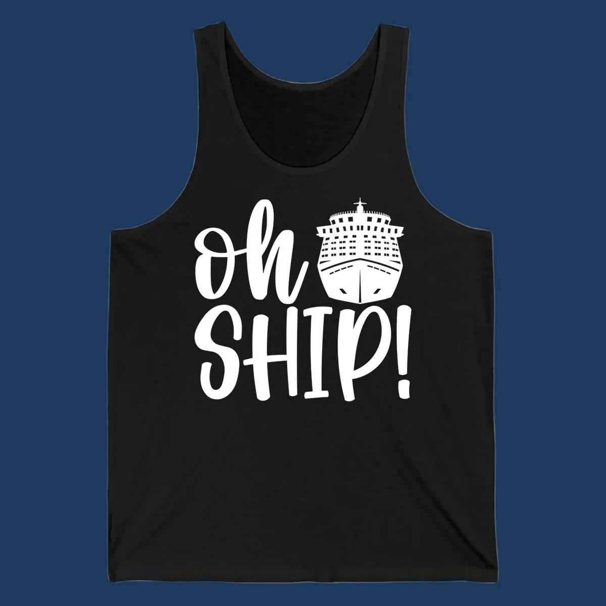 White ow ship cruise pun design featuring bold text and detailed cruise ship illustration on gray background