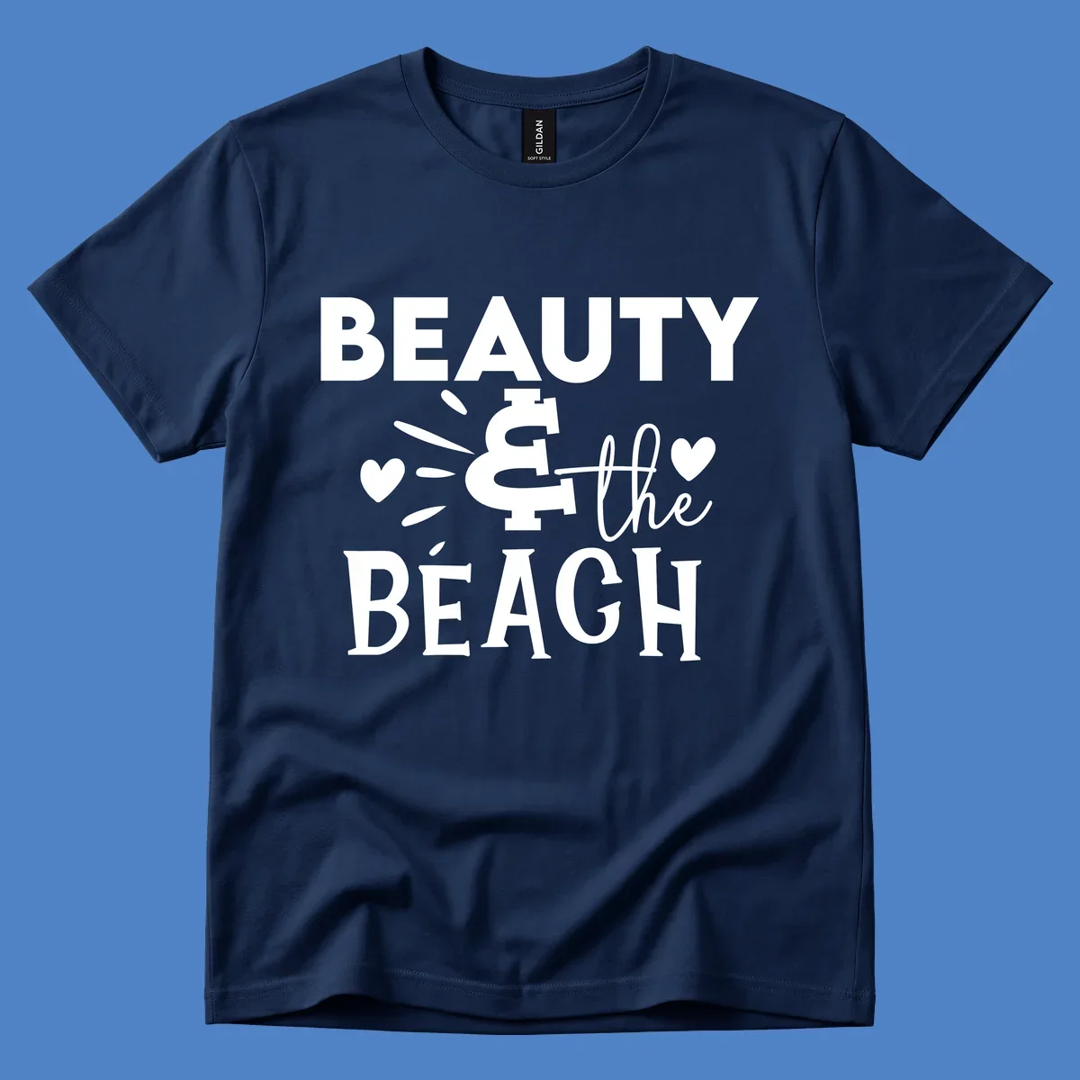 White text design reading 'Beauty & The Beach' with dollar sign symbol and heart decorations on gray background
