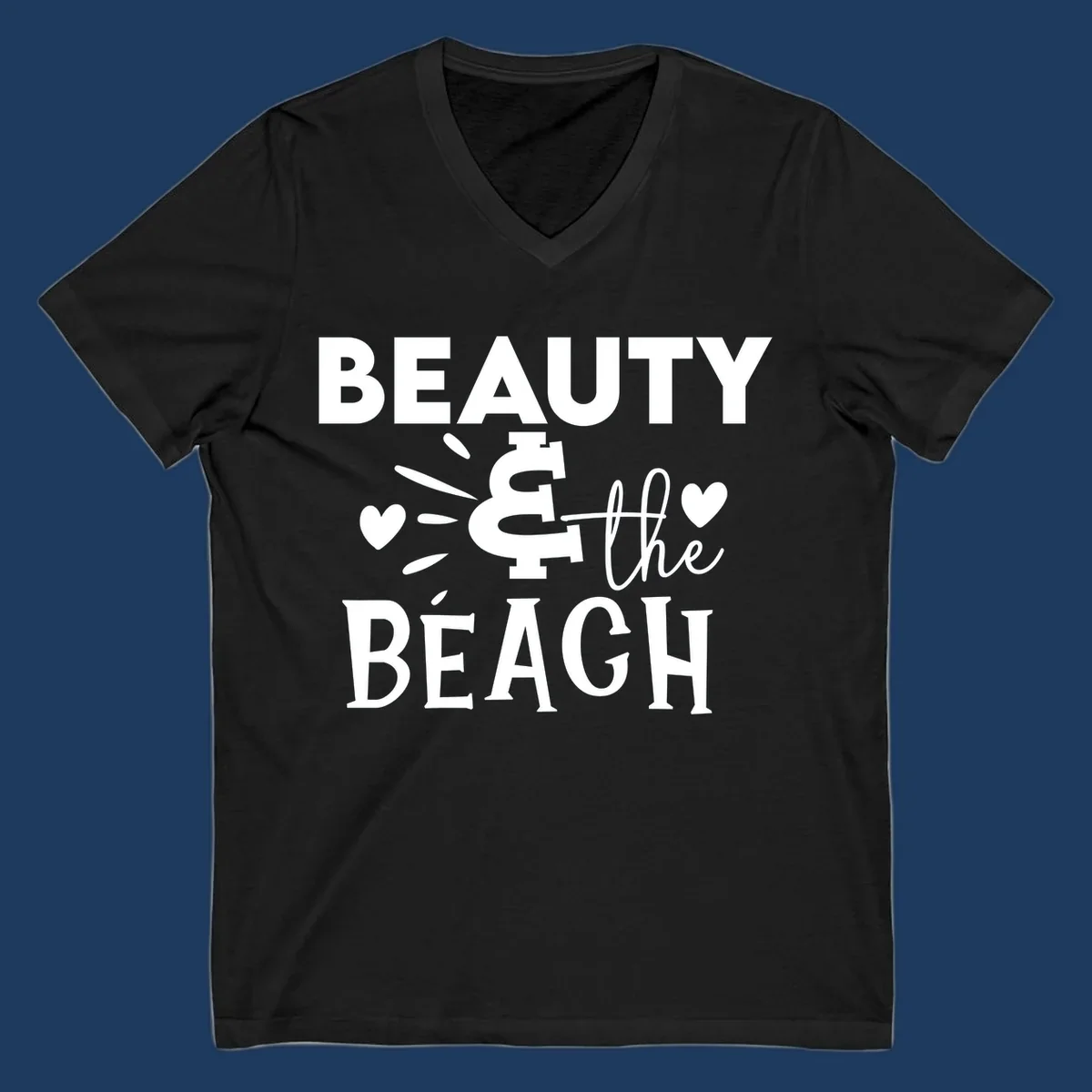 White text design reading 'Beauty & The Beach' with dollar sign symbol and heart decorations on gray background