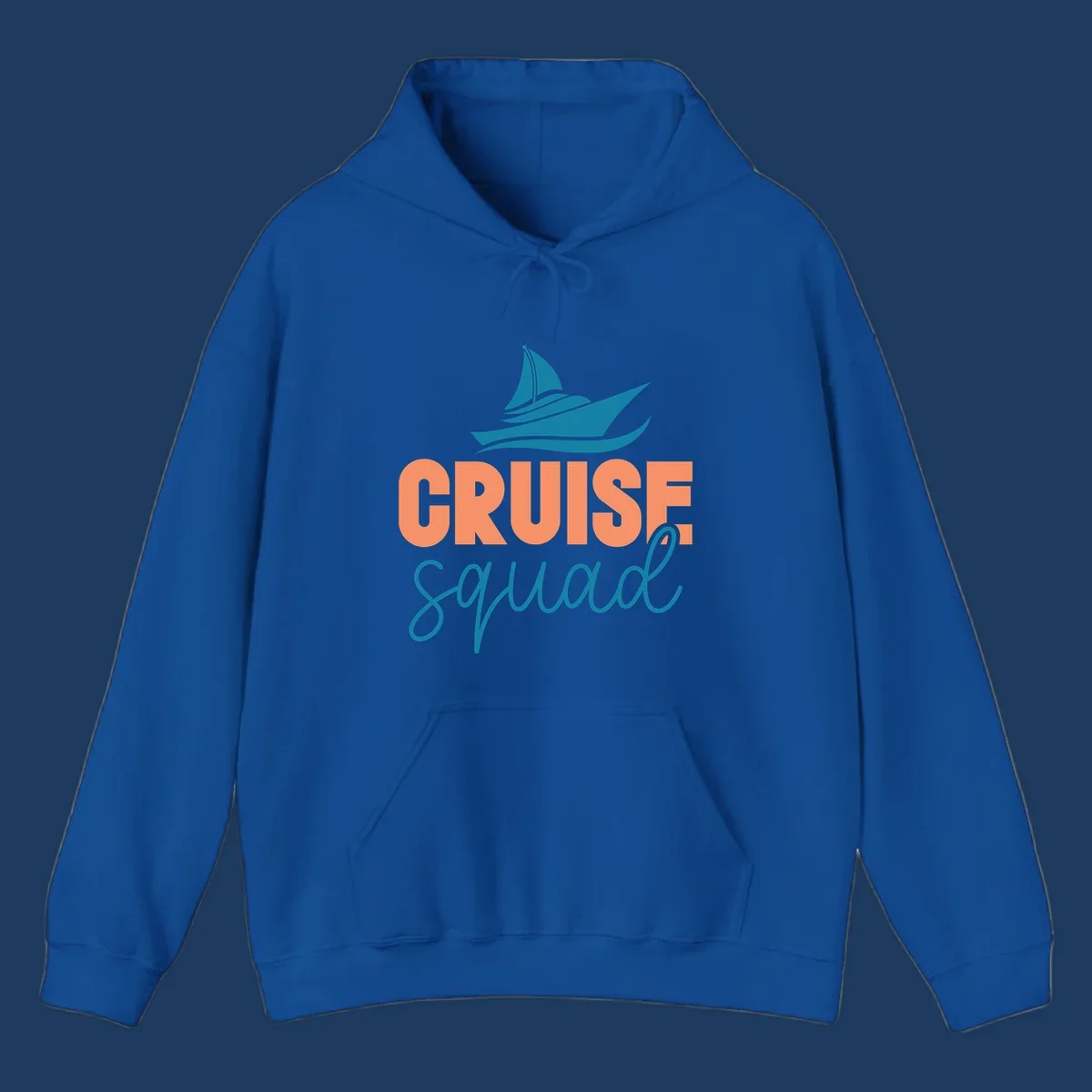 Teal sailboat illustration above coral text reading 'CRUISE Squad' on gray background