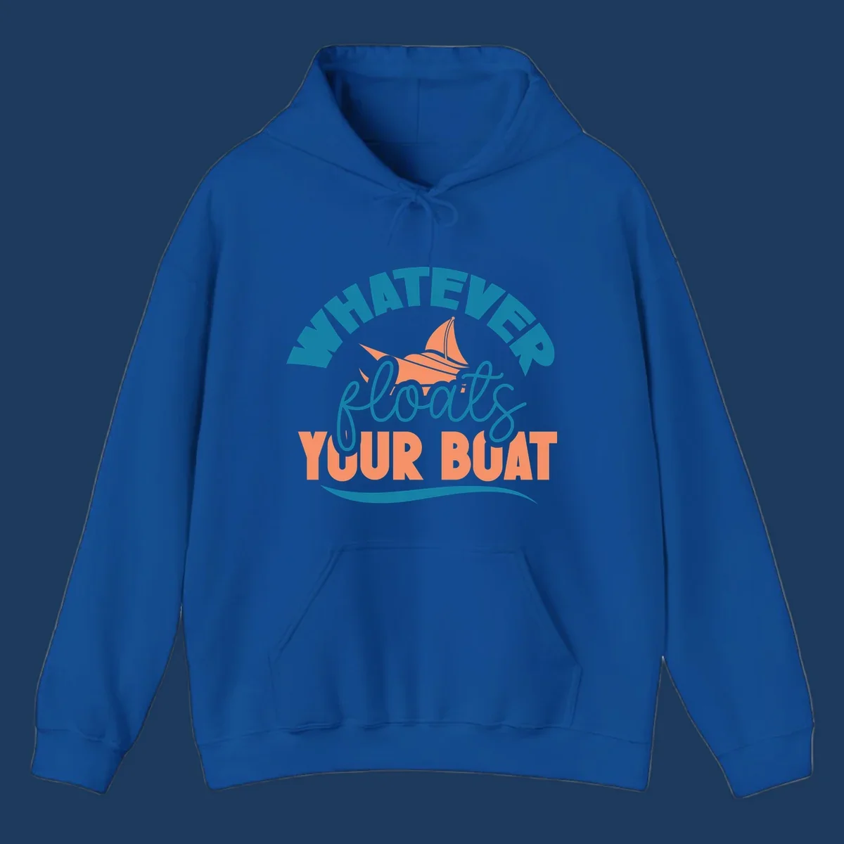 Sailboat illustration with 'Whatever Floats Your Boat' text in teal and coral colors on gray background