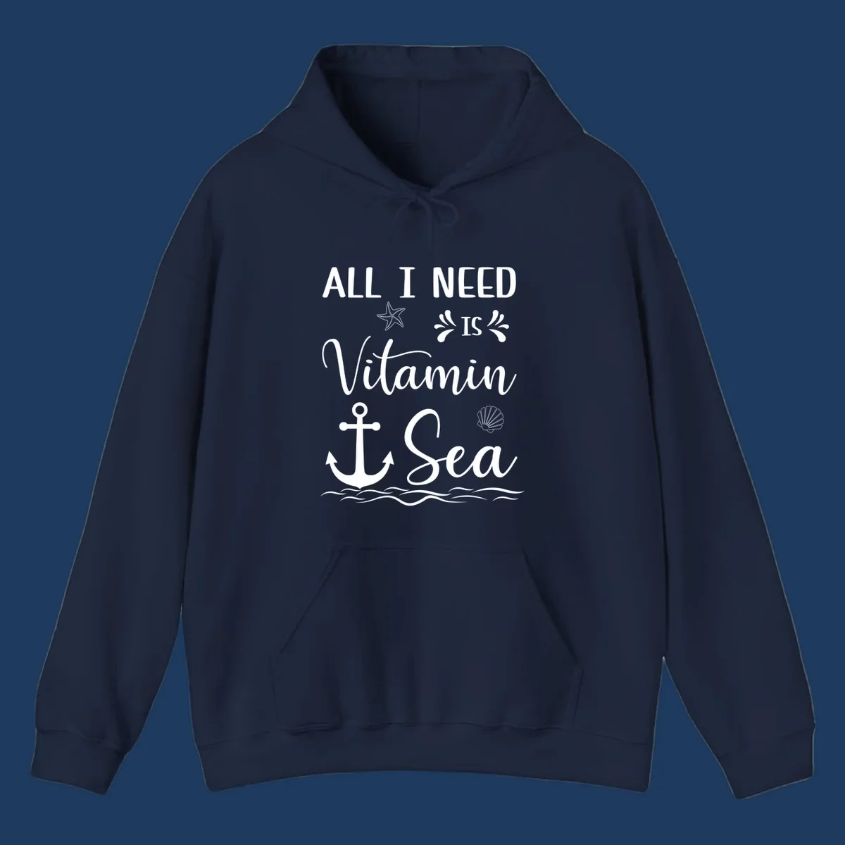 Vitamin sea cruise design with starfish, anchor, shell, and ocean waves on gray background