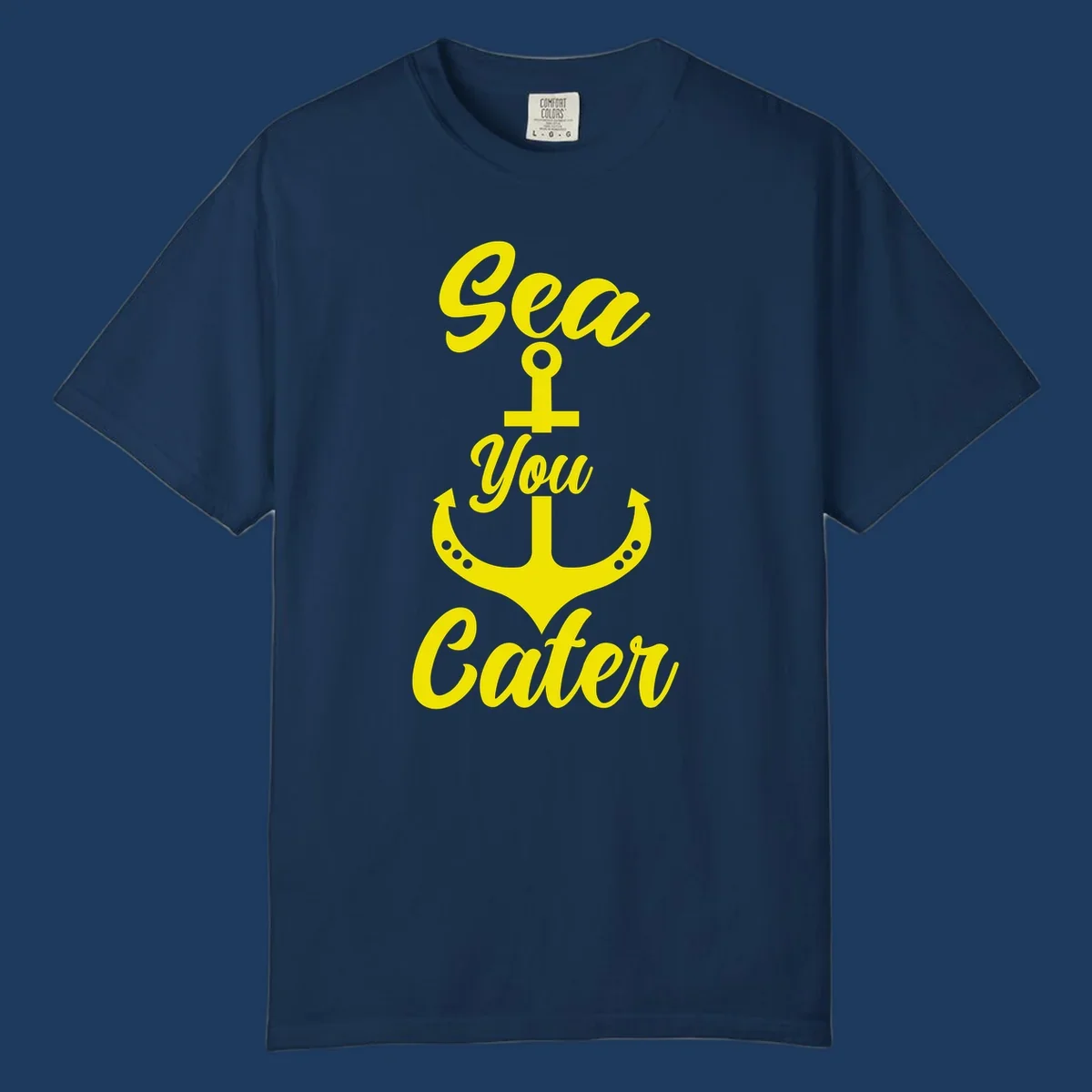 Yellow sea you later anchor design with decorative rivets on gray background