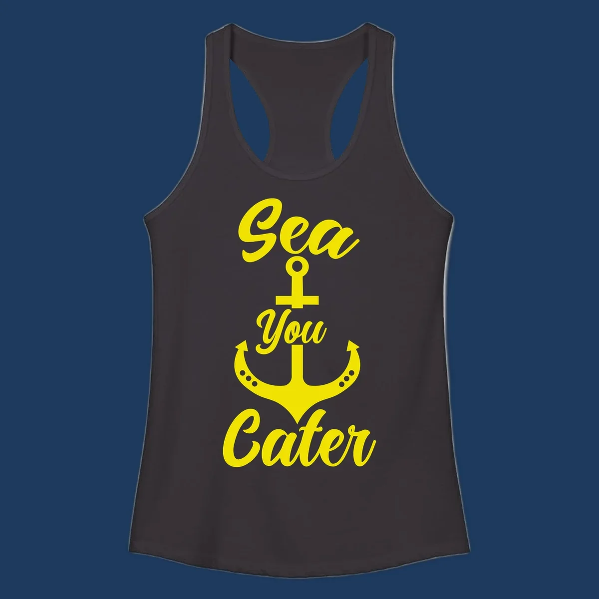 Yellow sea you later anchor design with decorative rivets on gray background