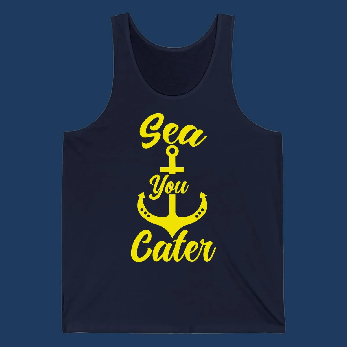 Yellow sea you later anchor design with decorative rivets on gray background