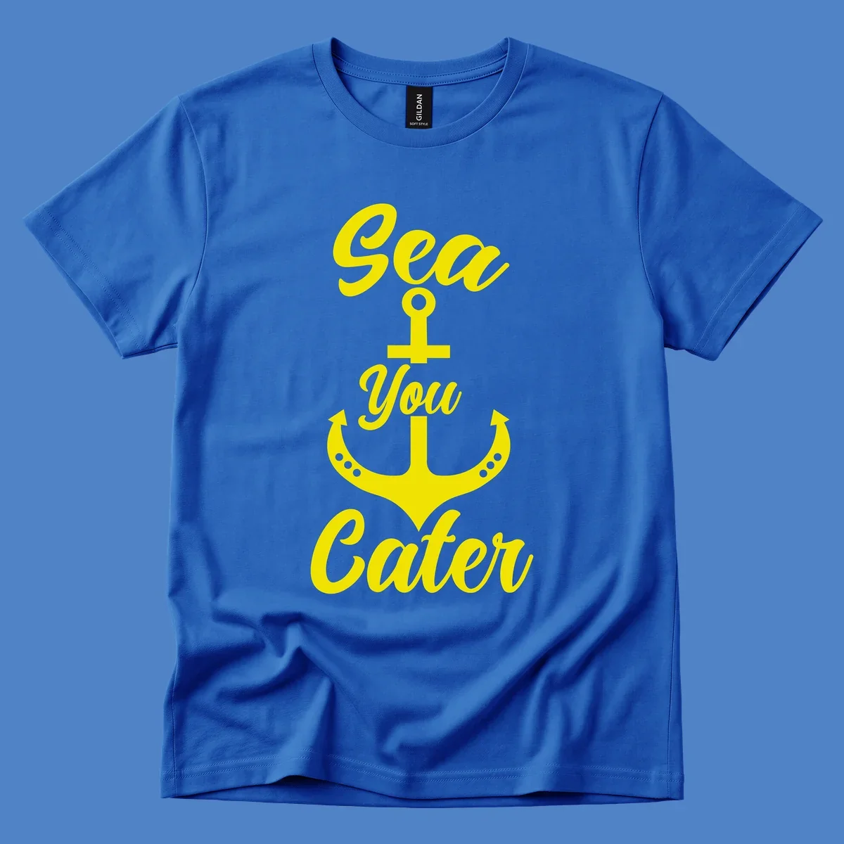 Yellow sea you later anchor design with decorative rivets on gray background