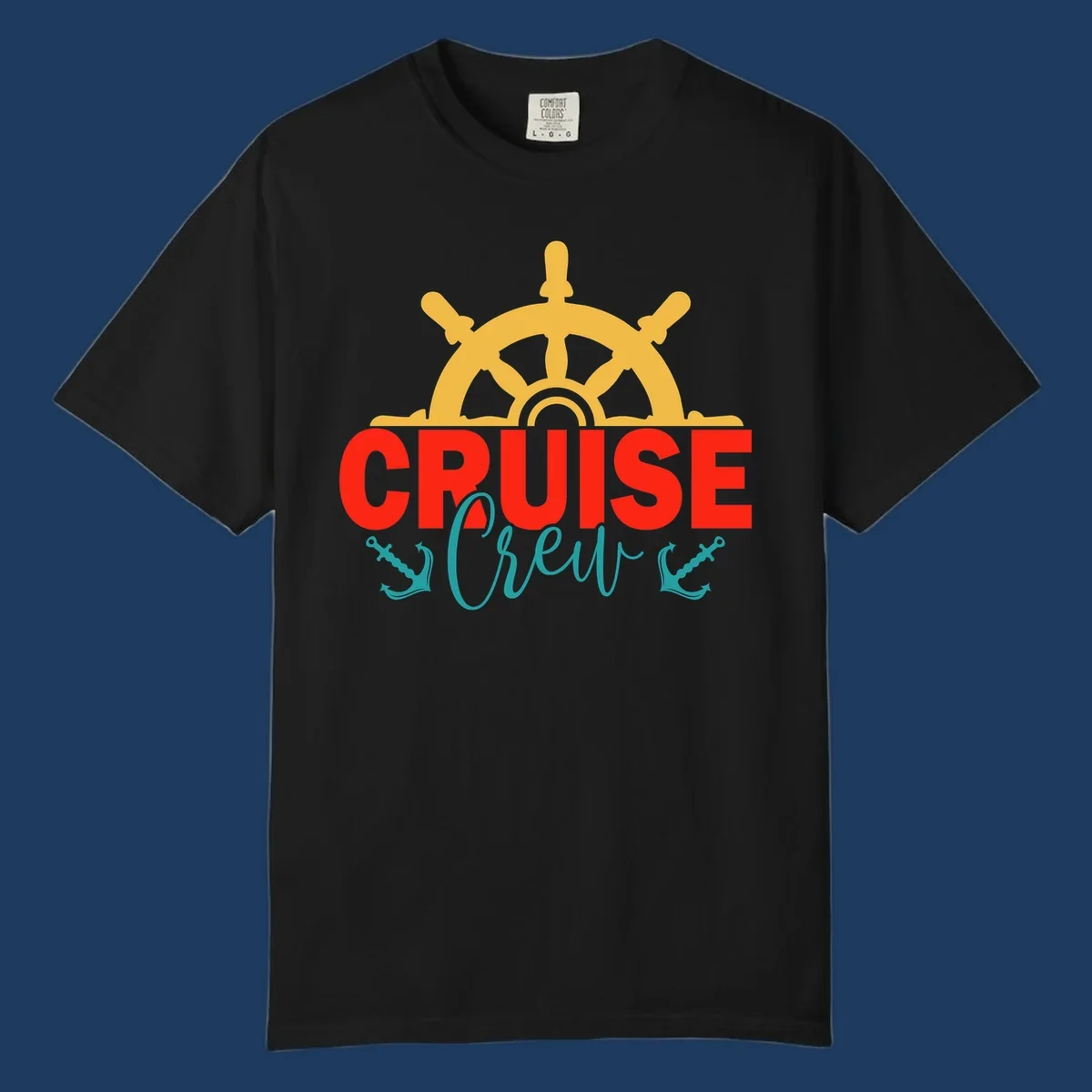 Golden ship's wheel above red 'CRUISE' text with teal 'Shrek' lettering on gray background
