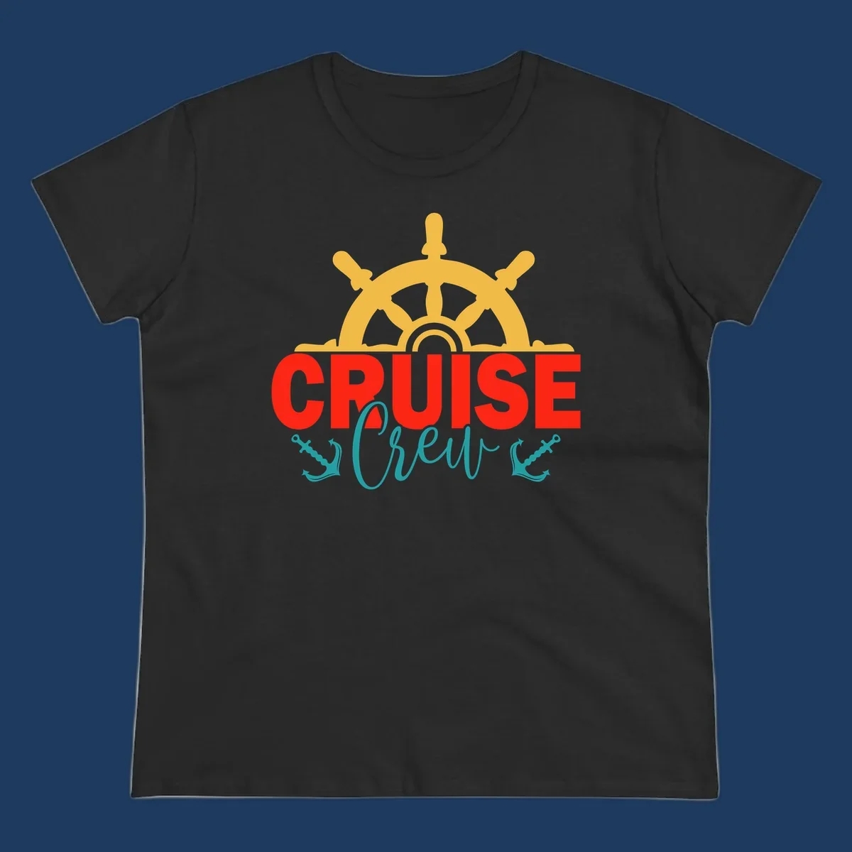 Golden ship's wheel above red 'CRUISE' text with teal 'Shrek' lettering on gray background
