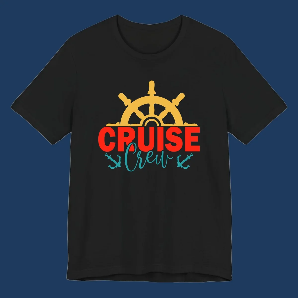 Golden ship's wheel above red 'CRUISE' text with teal 'Shrek' lettering on gray background
