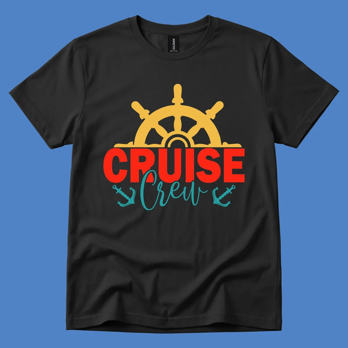 Golden ship's wheel above red 'CRUISE' text with teal 'Shrek' lettering on gray background