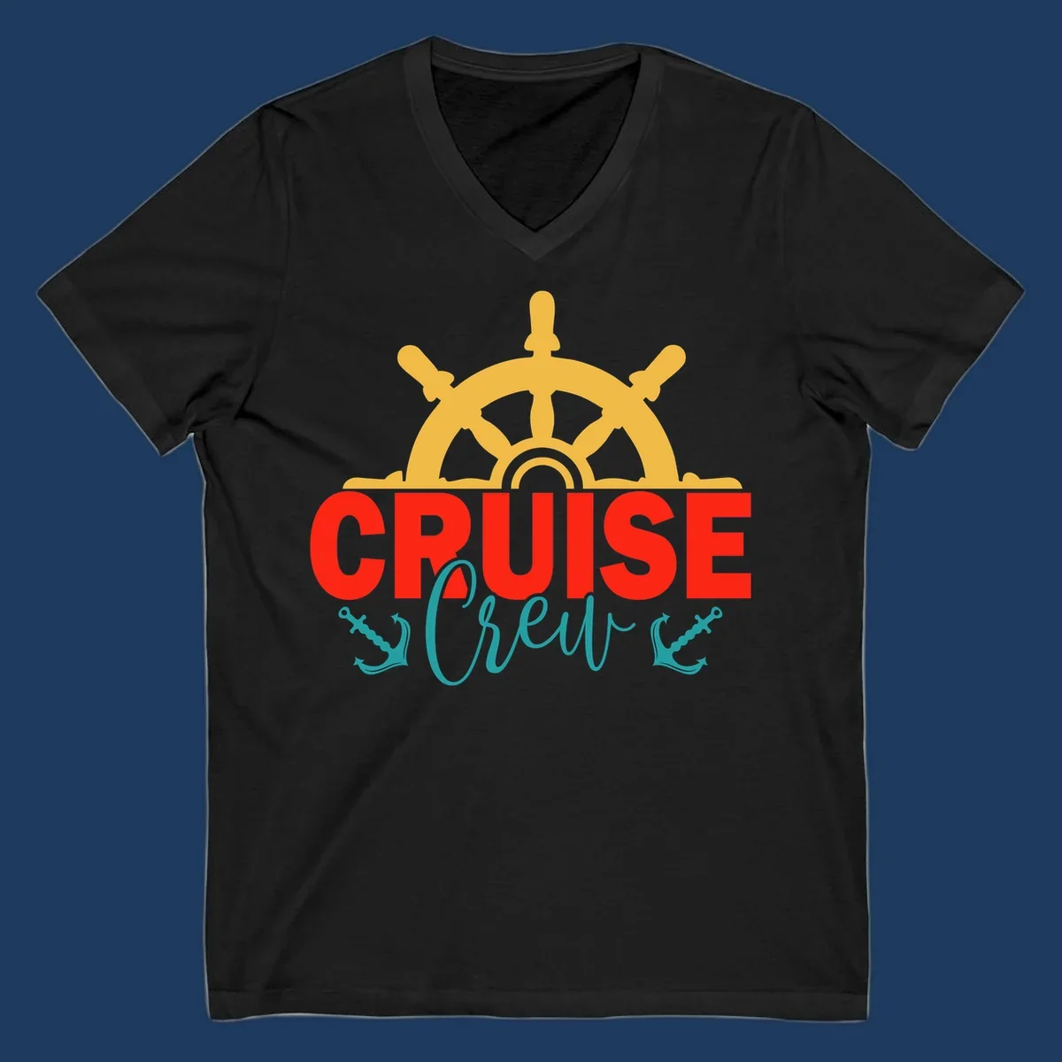 Golden ship's wheel above red 'CRUISE' text with teal 'Shrek' lettering on gray background