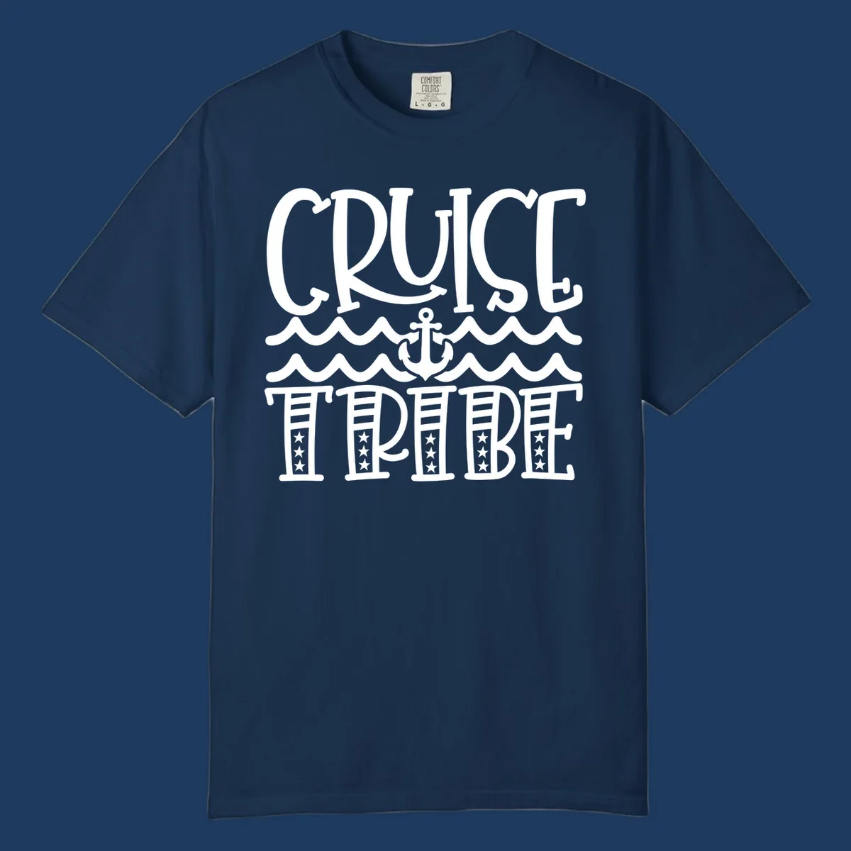 Cruise tribe anchor waves design with decorative lettering and centered anchor between wavy lines