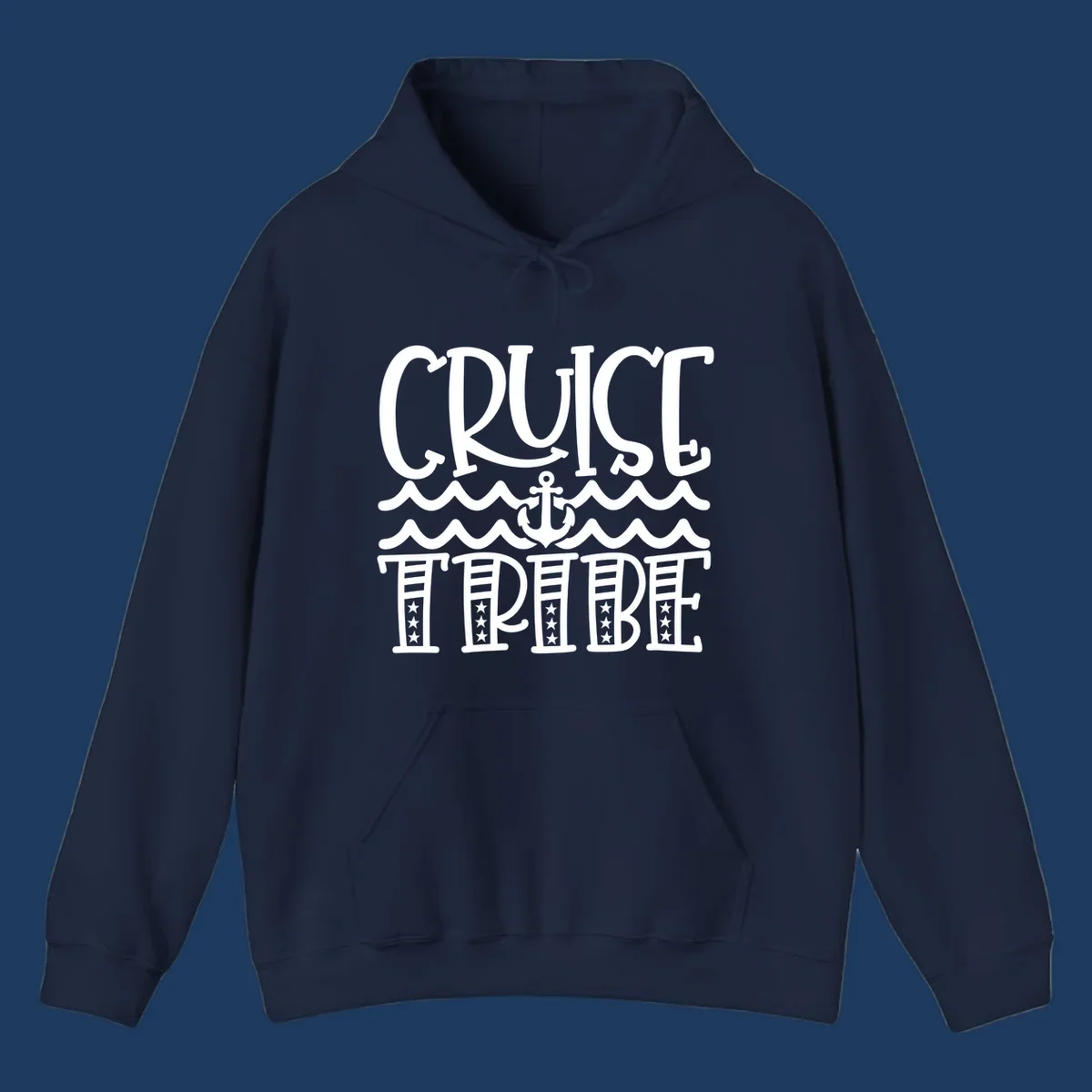Cruise tribe anchor waves design with decorative lettering and centered anchor between wavy lines