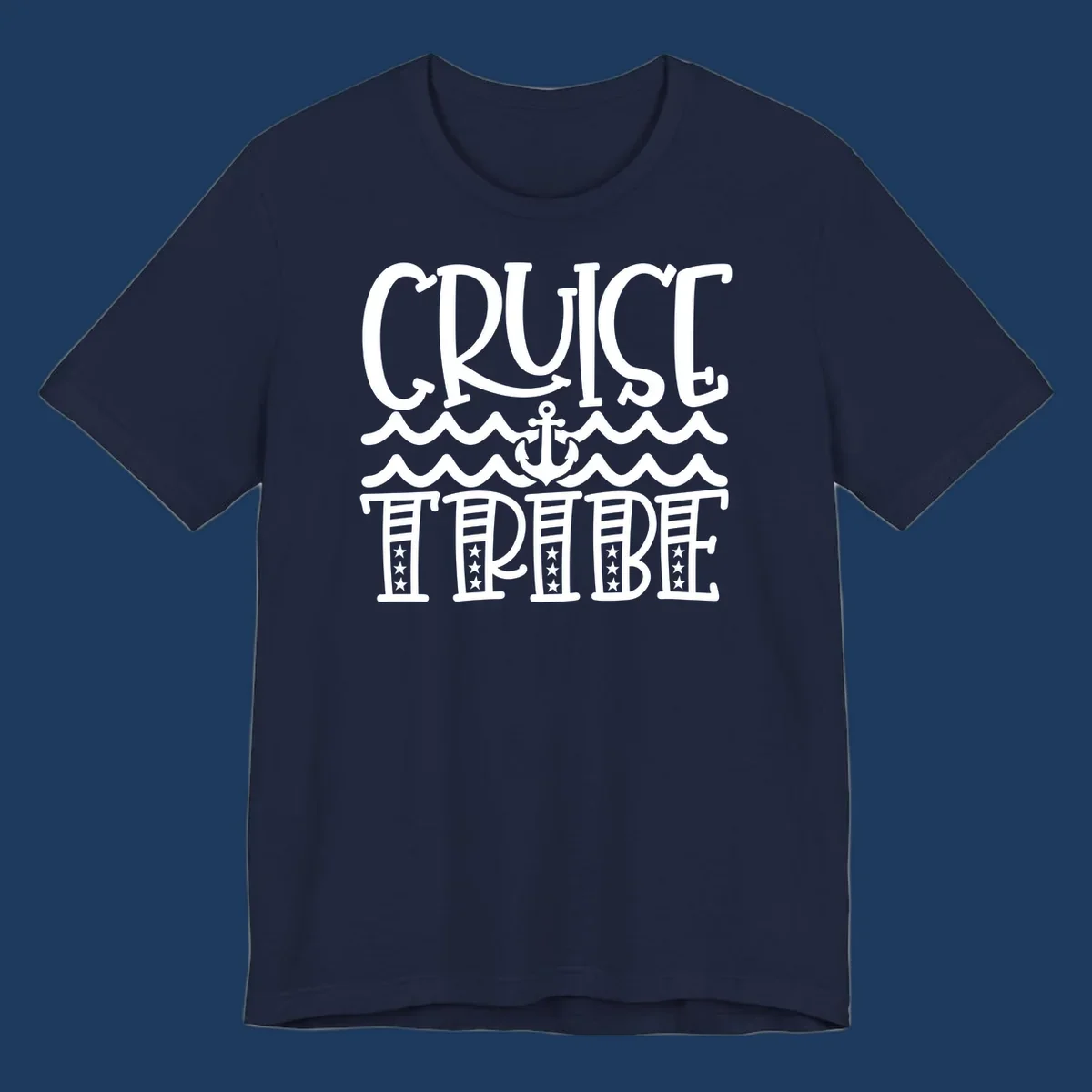 Cruise tribe anchor waves design with decorative lettering and centered anchor between wavy lines