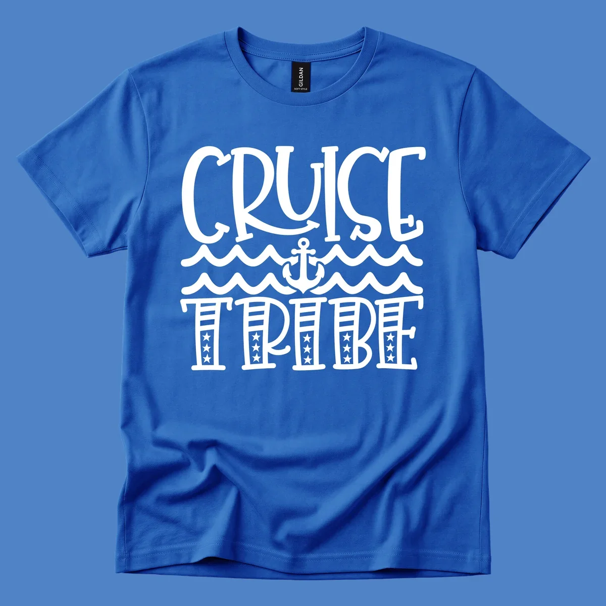 Cruise tribe anchor waves design with decorative lettering and centered anchor between wavy lines