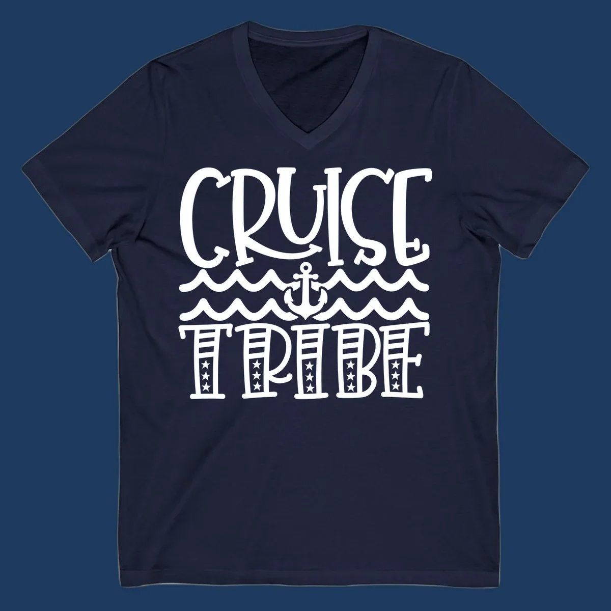 Cruise tribe anchor waves design with decorative lettering and centered anchor between wavy lines