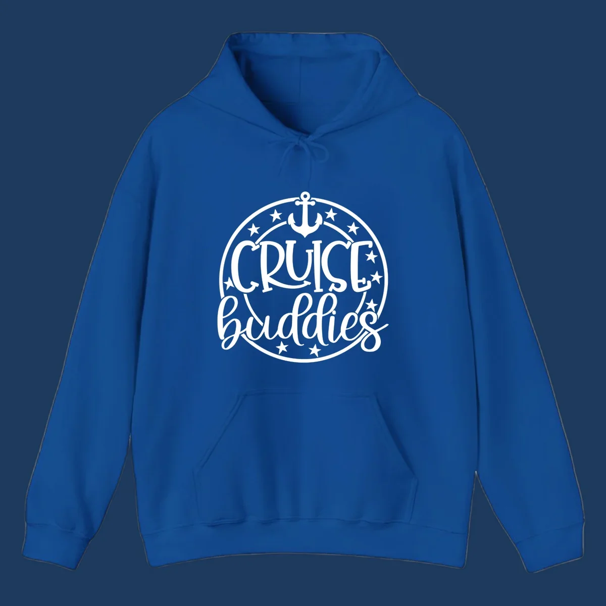 Cruise buddies anchor badge design with nautical emblem, anchor symbol, and stars in circular seal