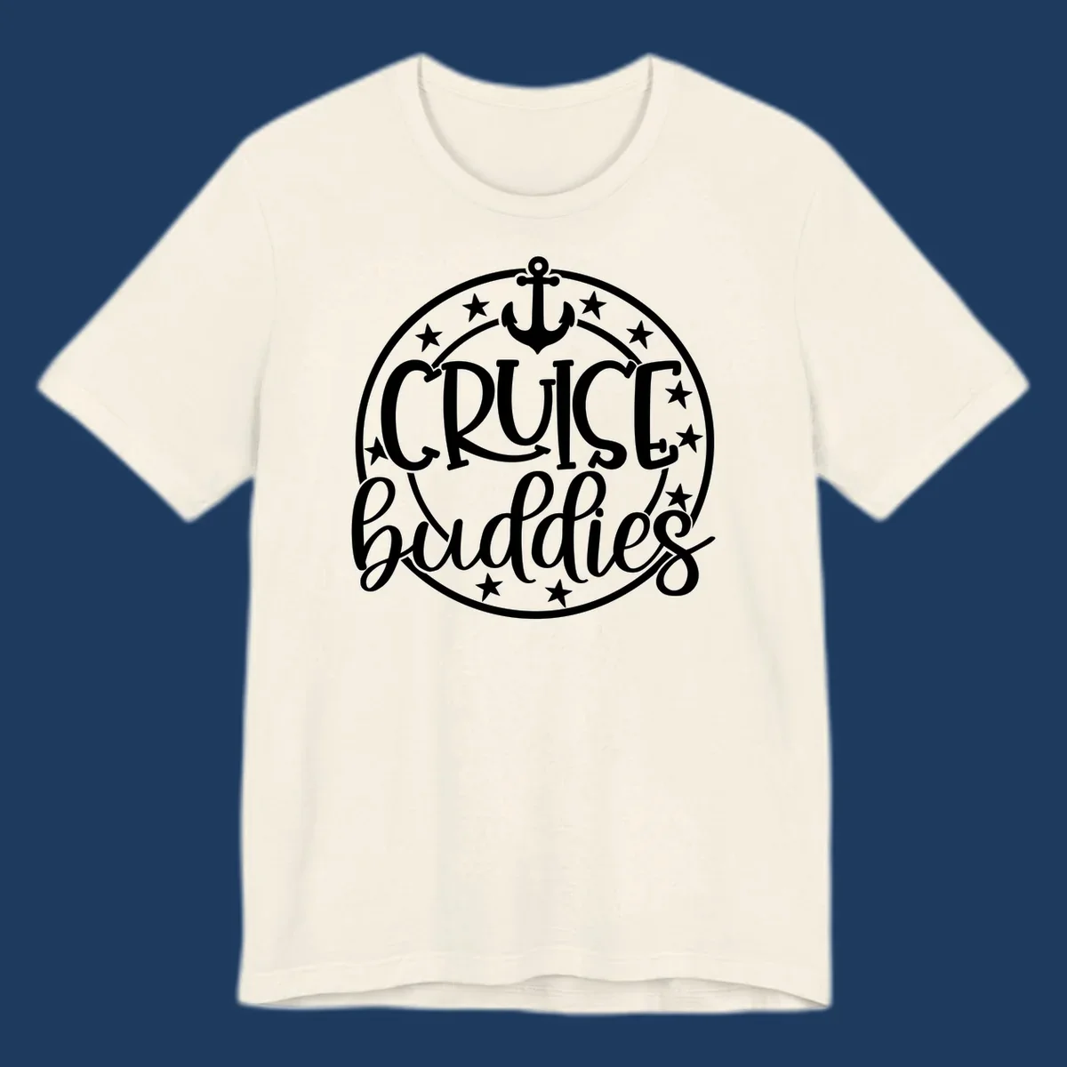 Cruise buddies anchor badge design with nautical emblem, anchor symbol, and stars in circular seal