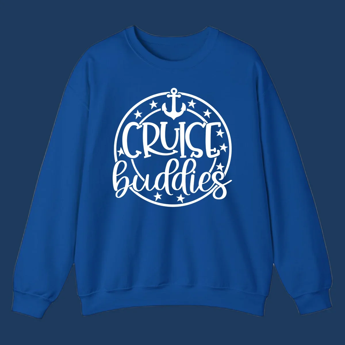 Cruise buddies anchor badge design with nautical emblem, anchor symbol, and stars in circular seal