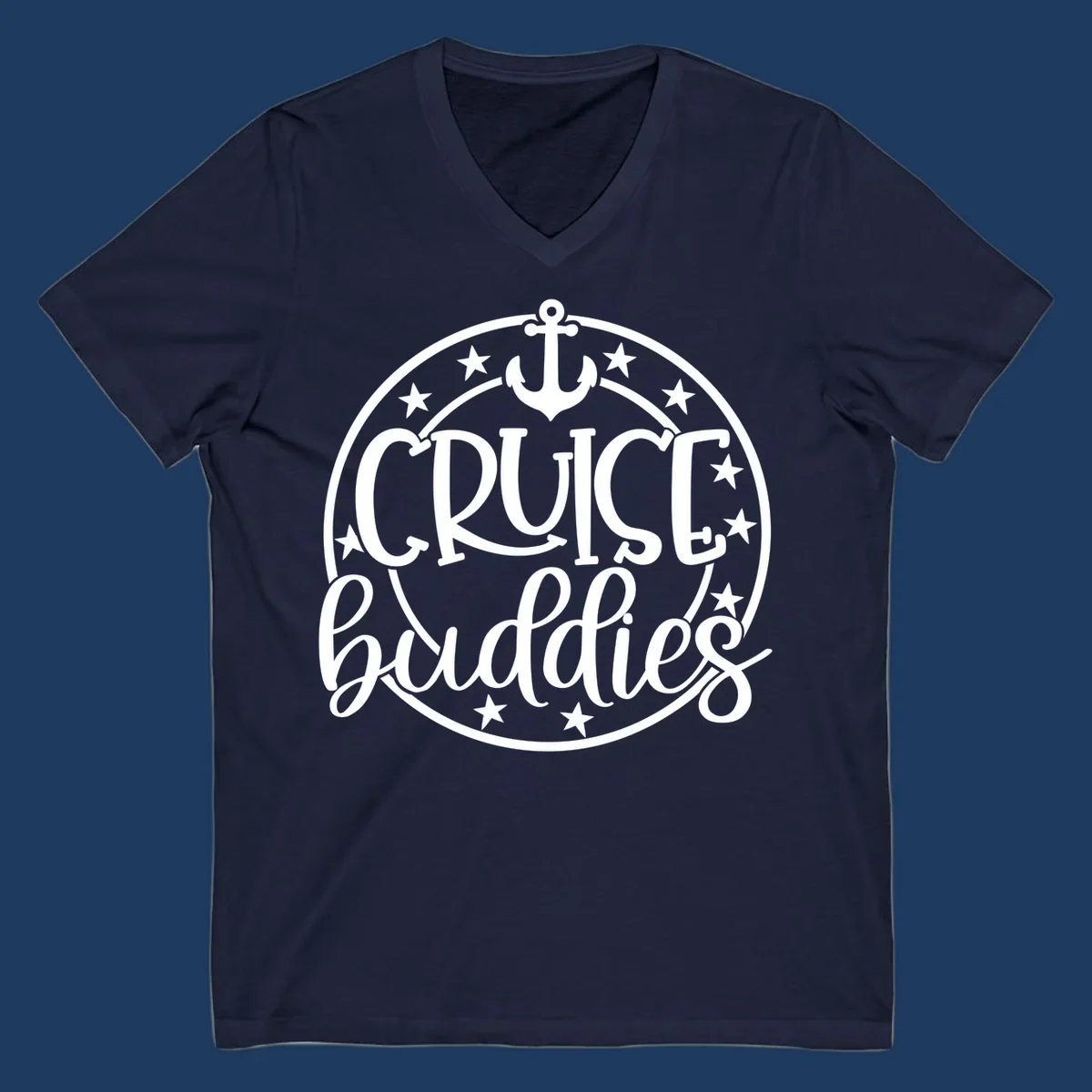 Cruise buddies anchor badge design with nautical emblem, anchor symbol, and stars in circular seal