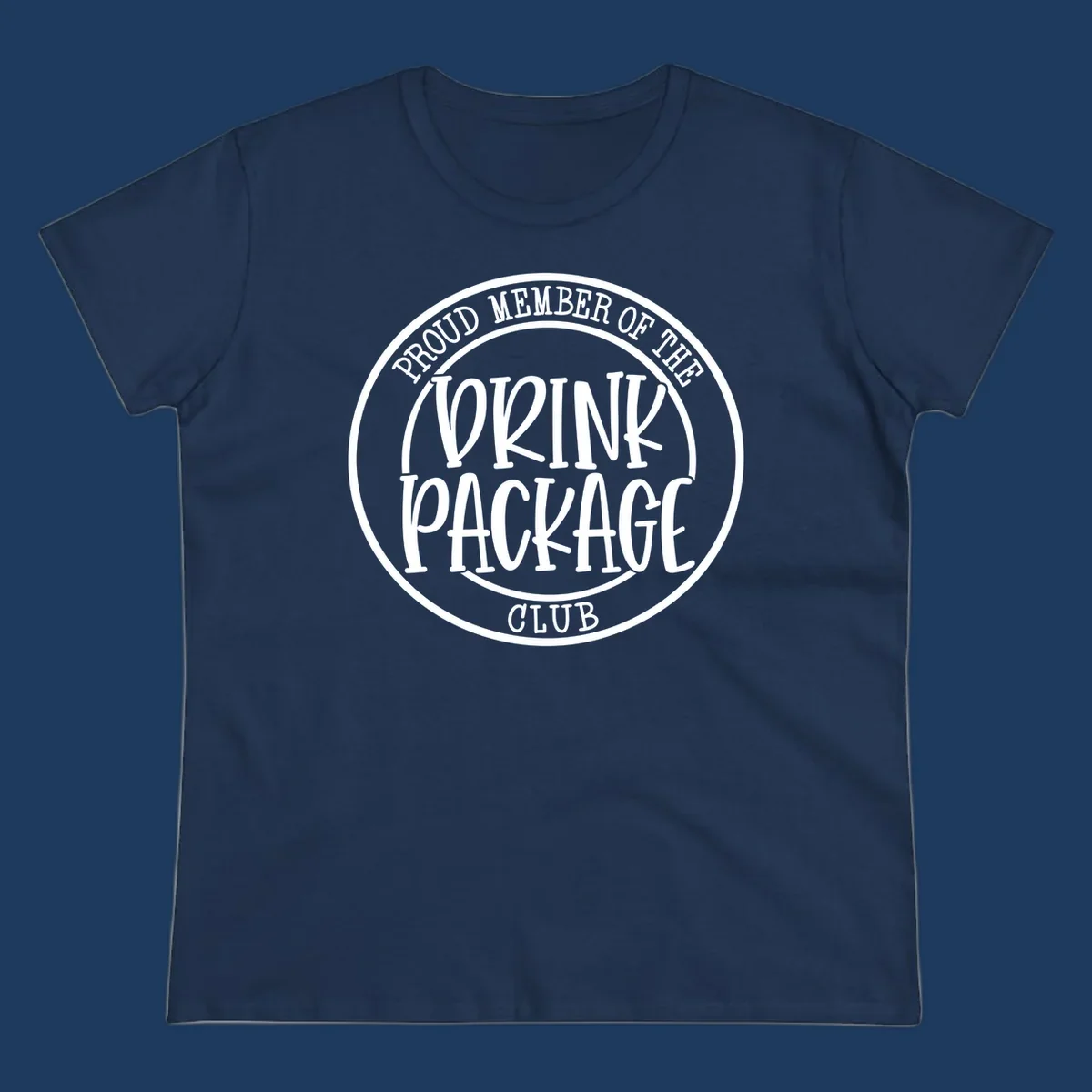 Circular badge design reading 'Proud Member of the Drink Package Club' in white text on gray background