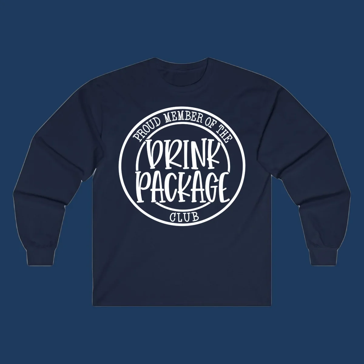 Circular badge design reading 'Proud Member of the Drink Package Club' in white text on gray background